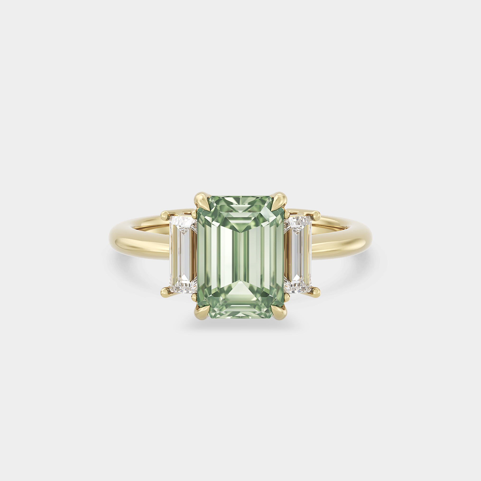 Three Stone of Lab Grown Green Emerald Diamond