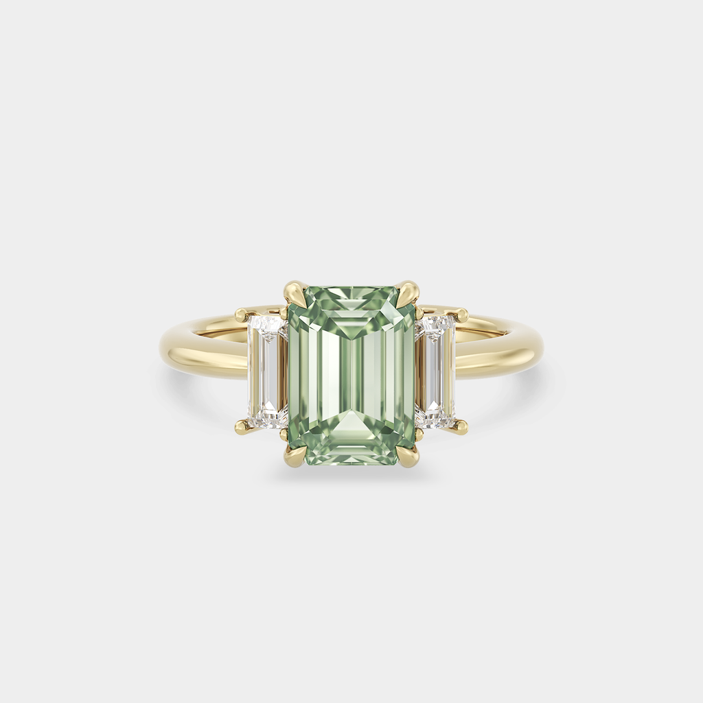Three Stone of Lab Grown Green Emerald Diamond