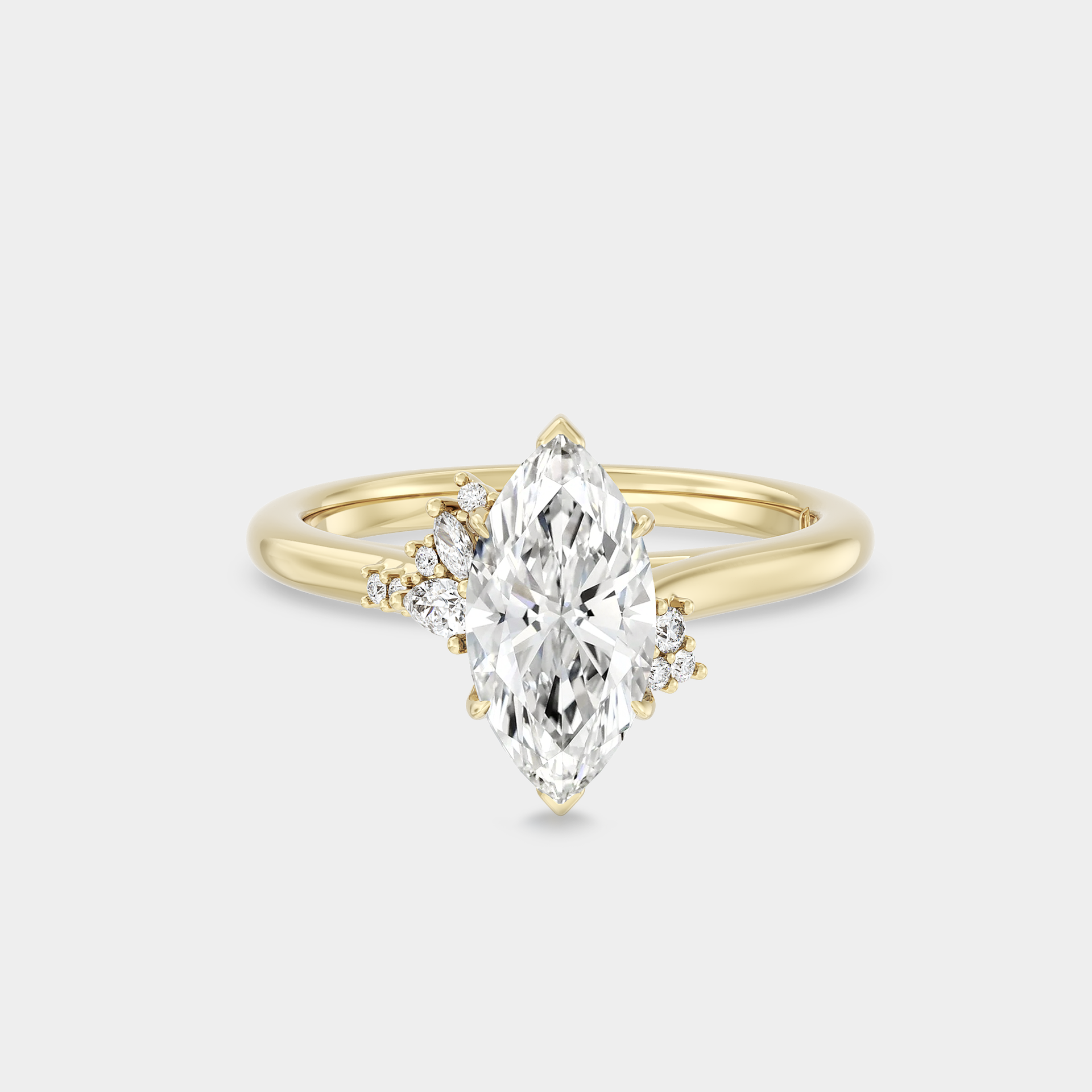 Asymmetrical Cluster of Lab Grown Marquise Diamond (cathedral set)