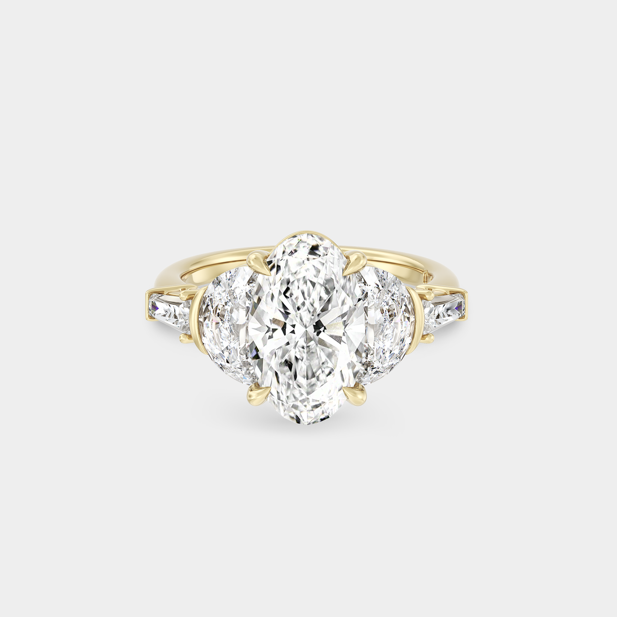 Five Stone of Oval Lab Grown White Diamond, Crescent Moon & Tapered Baguette