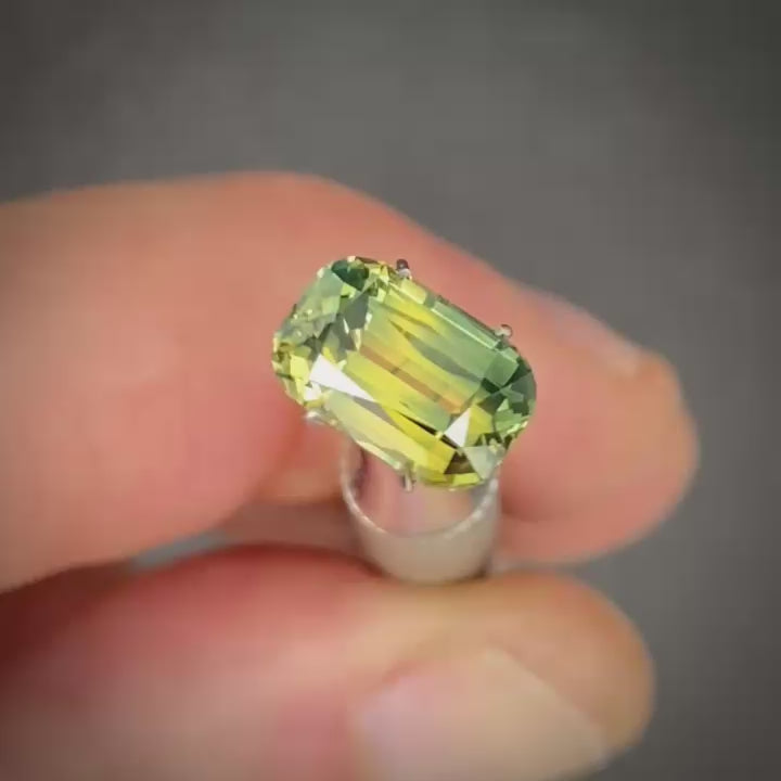 3.52ct Cushion Cut Green/Yellow Parti Sapphire