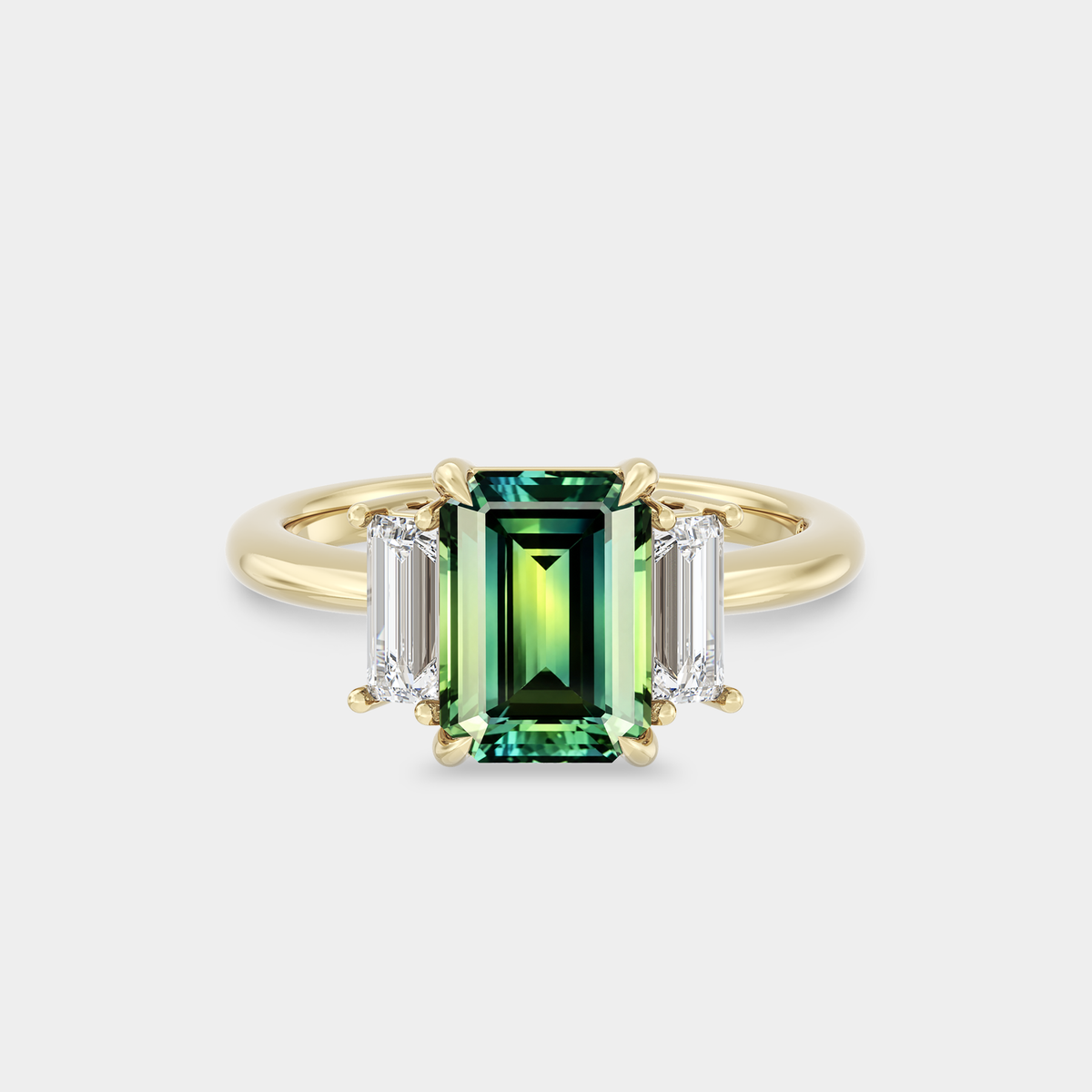 Three Stone of Emerald Cut Sapphire & Diamond