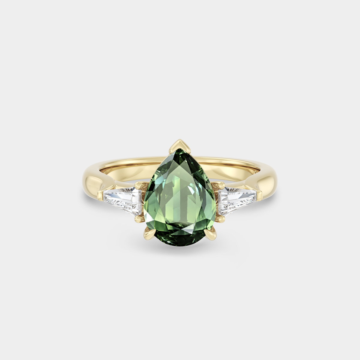 Three Stone of Pear Sapphire & Tapered Baguette