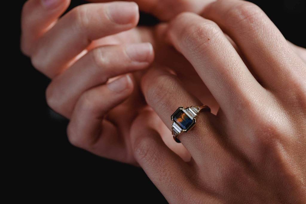 2.72ct Seven Stone of Blue/Orange Parti Sapphire & Diamond