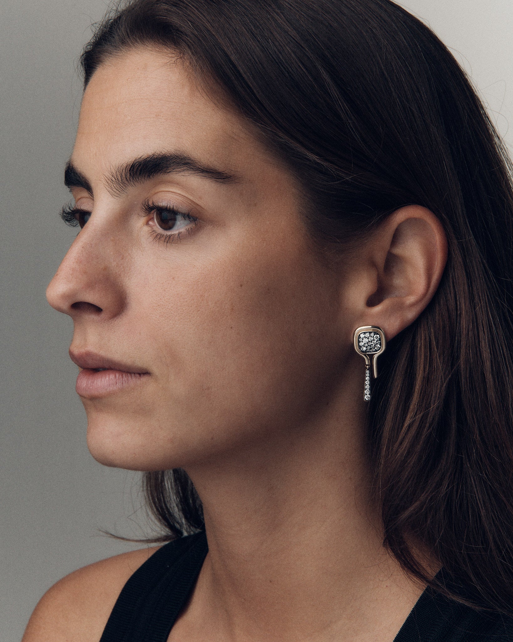 Soft Cushion of Blackened Pavé, Earrings