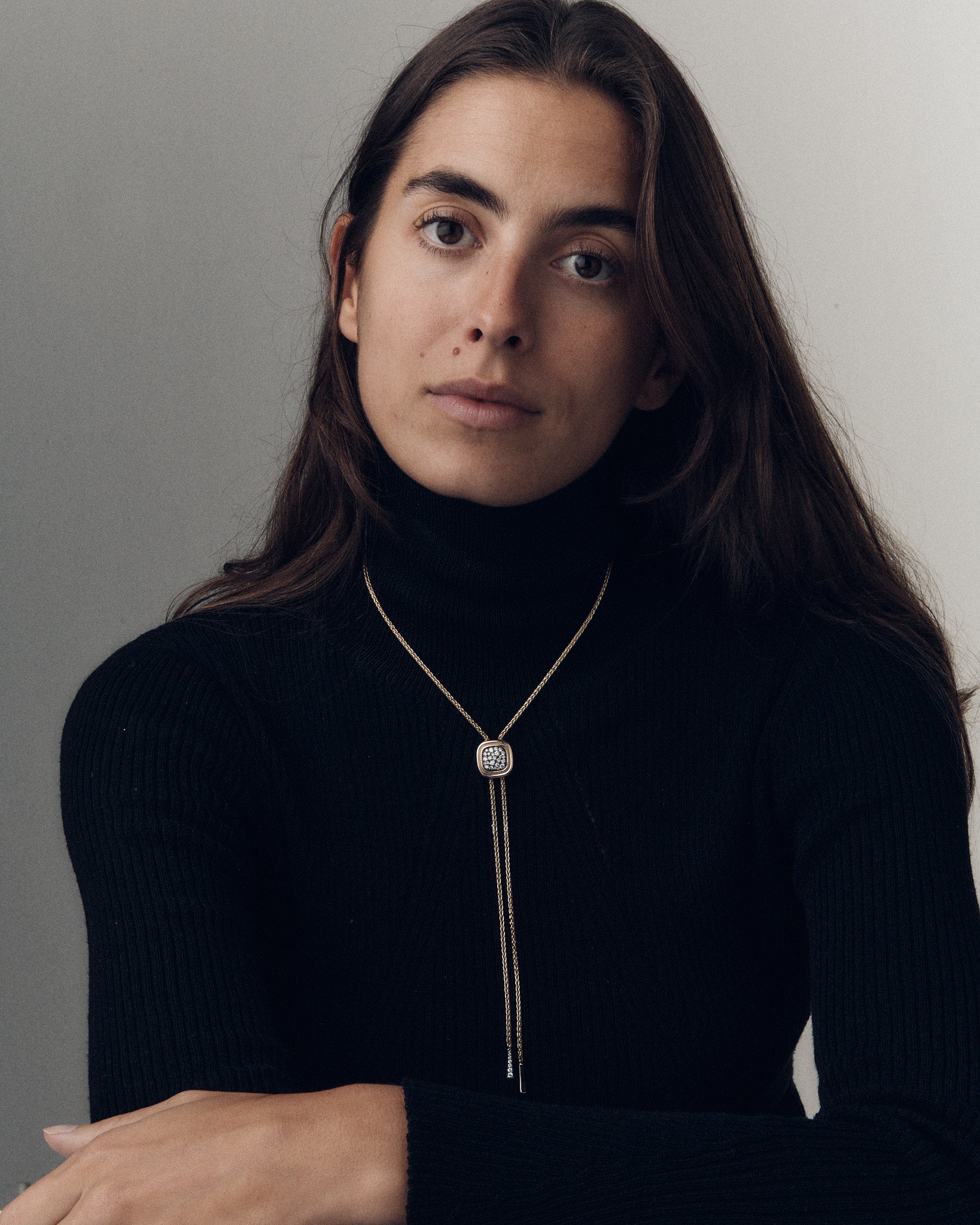 Soft Cushion of Blackened Pavé, Slider Necklace