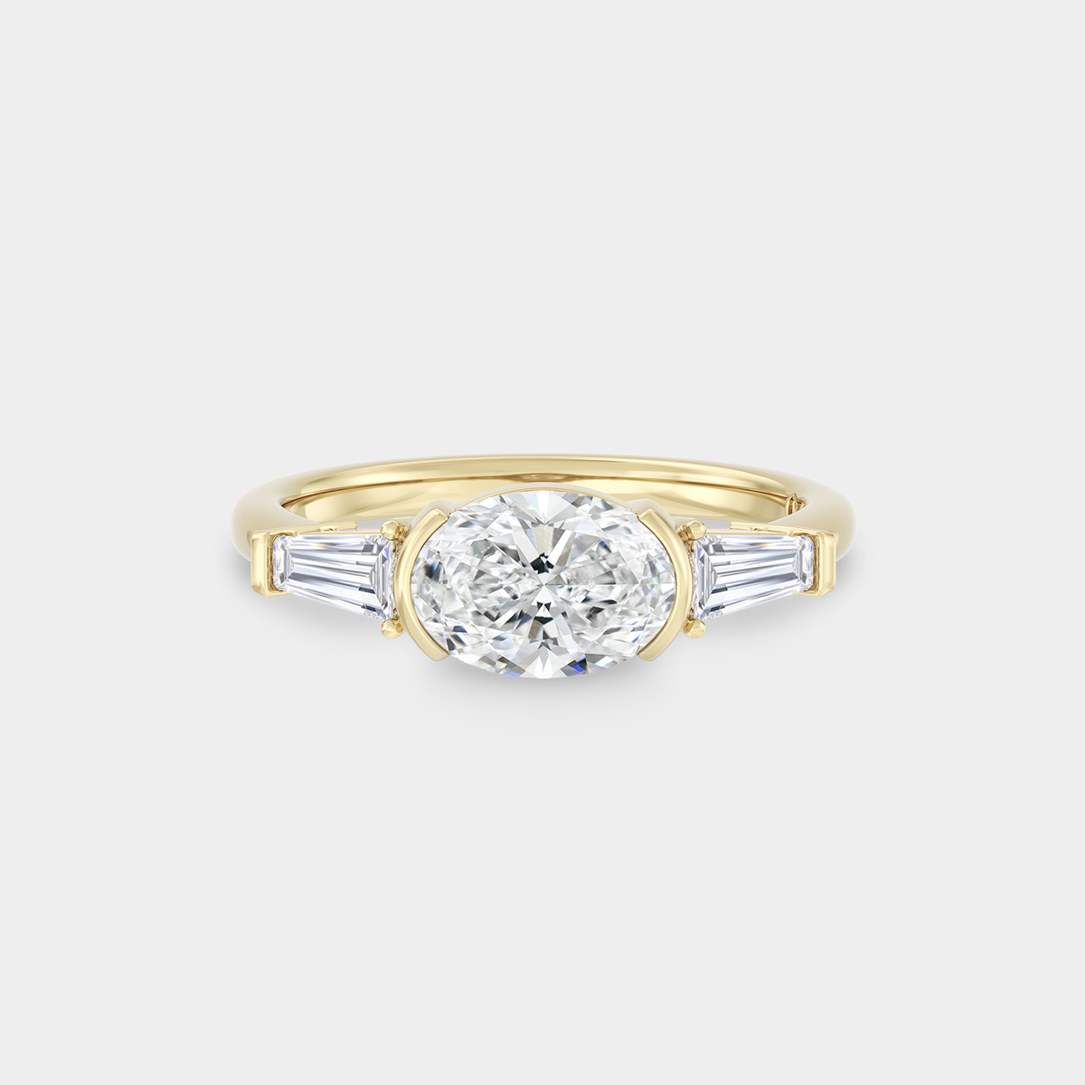 Three Stone of Lab Grown Oval Diamond & Tapered Baguettes