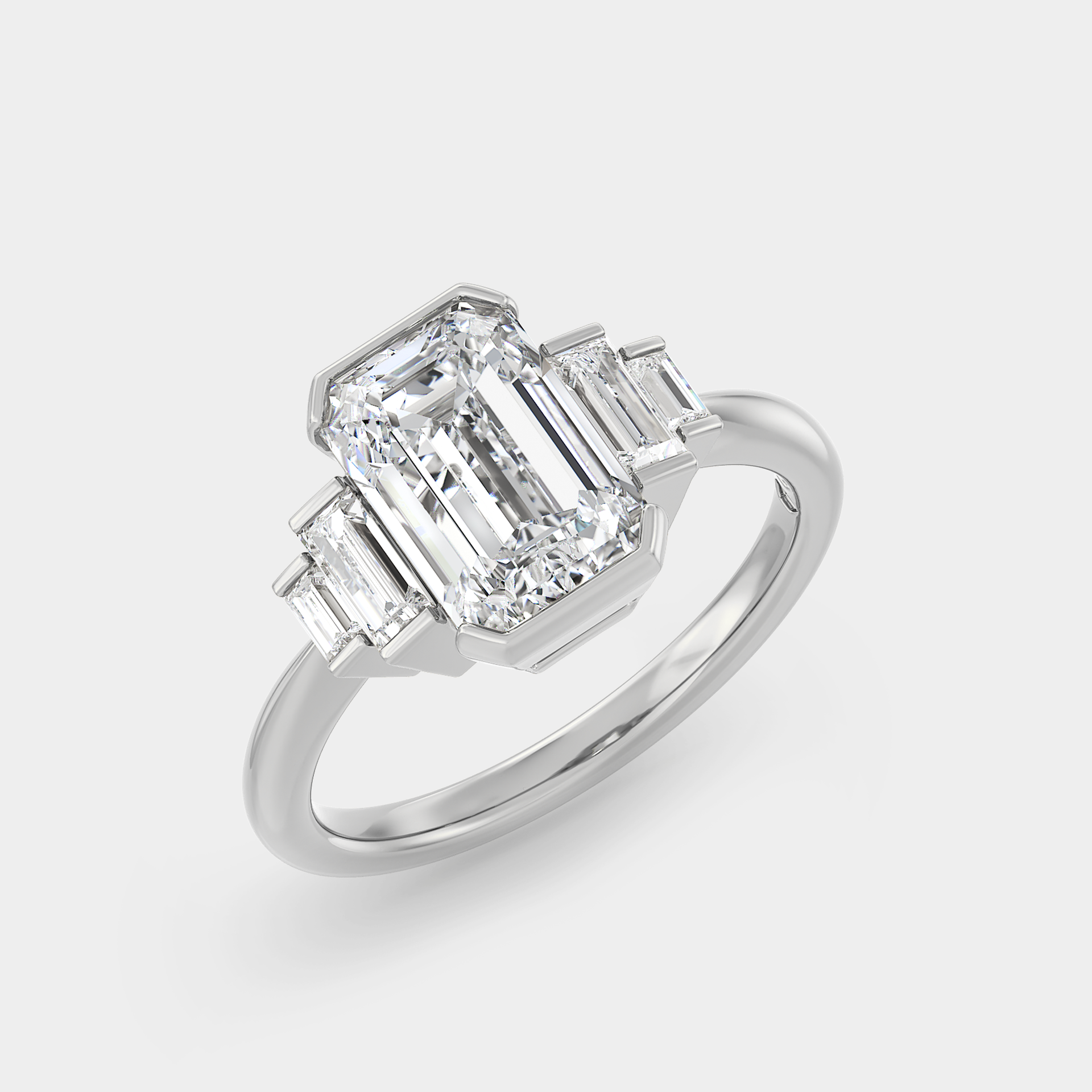 Five Stone of Half Bezel Emerald Cut Lab Grown Diamond & Baguette