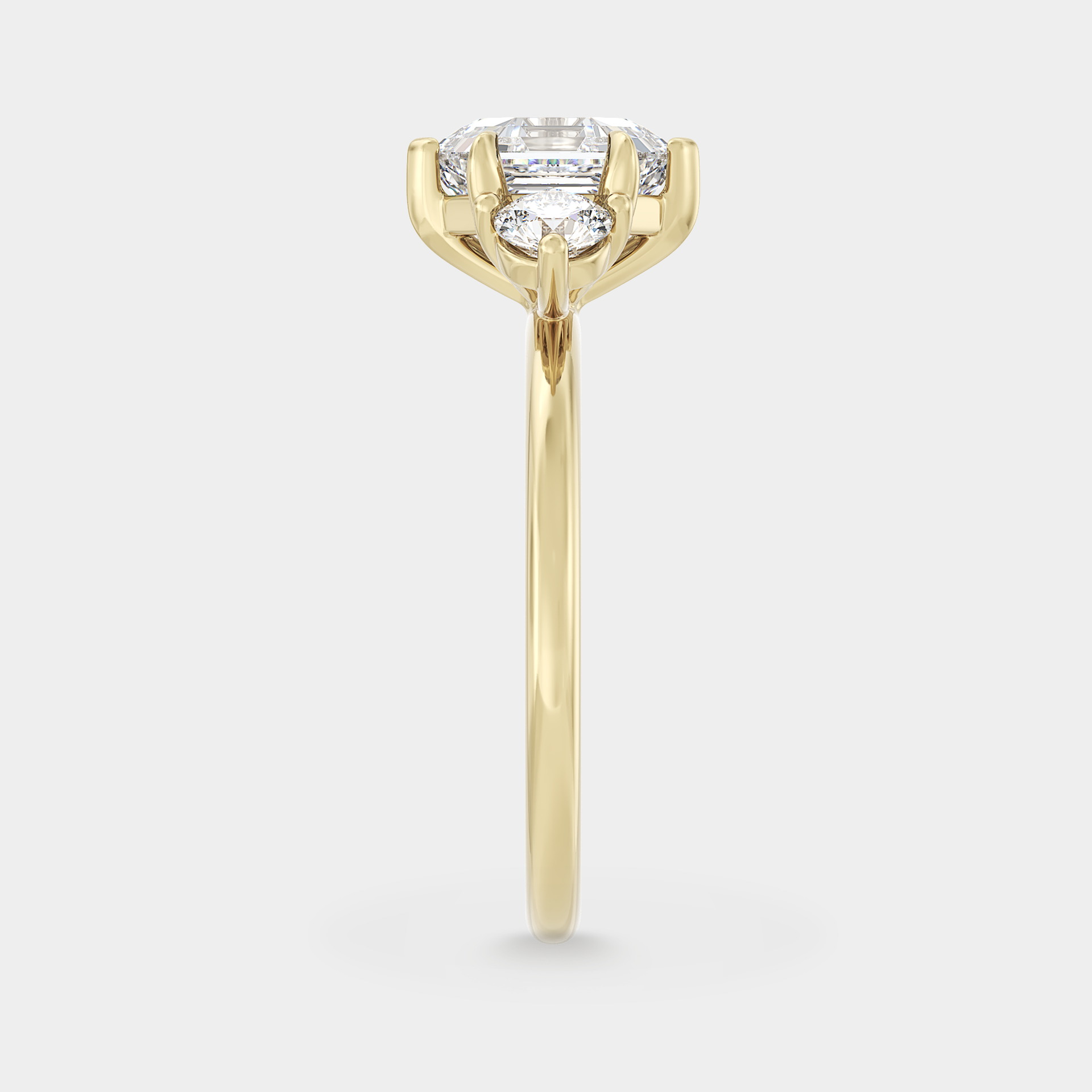 Three Stone of Hexagonal Cut & Round Diamond