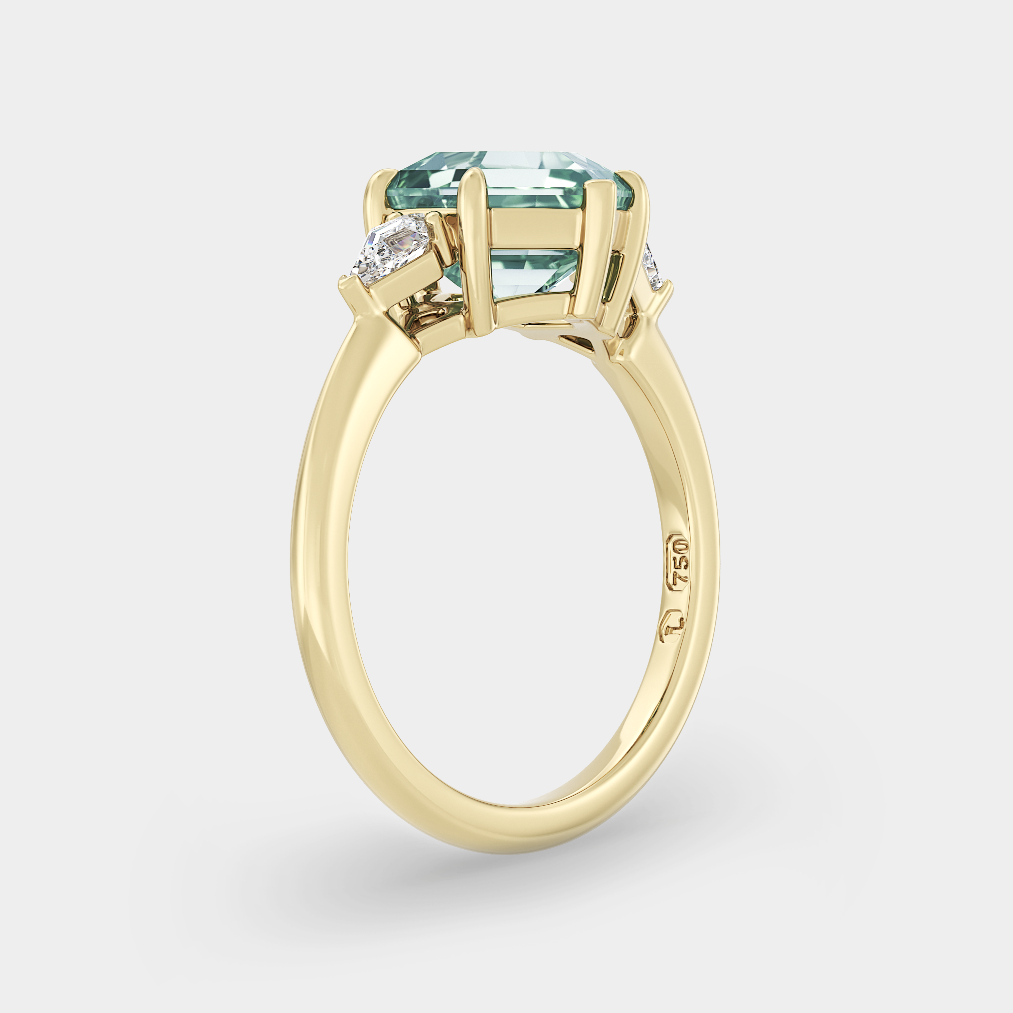 Three Stone of Lab Grown Green Hex Cut & Kite Diamond