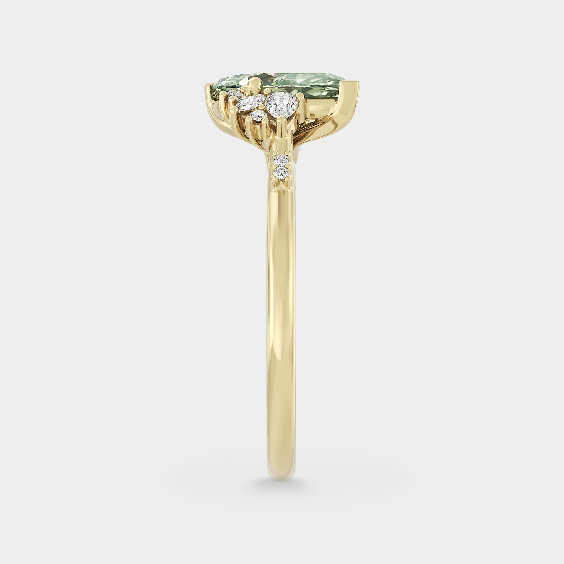 Off-angle Asymmetrical Cluster & Fancy Green Marquise Diamond