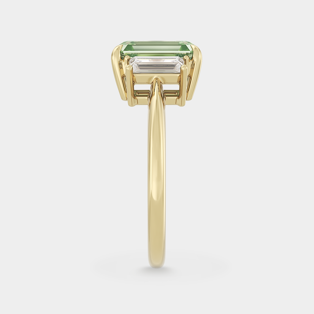 Three Stone of Lab Grown Green Emerald Diamond