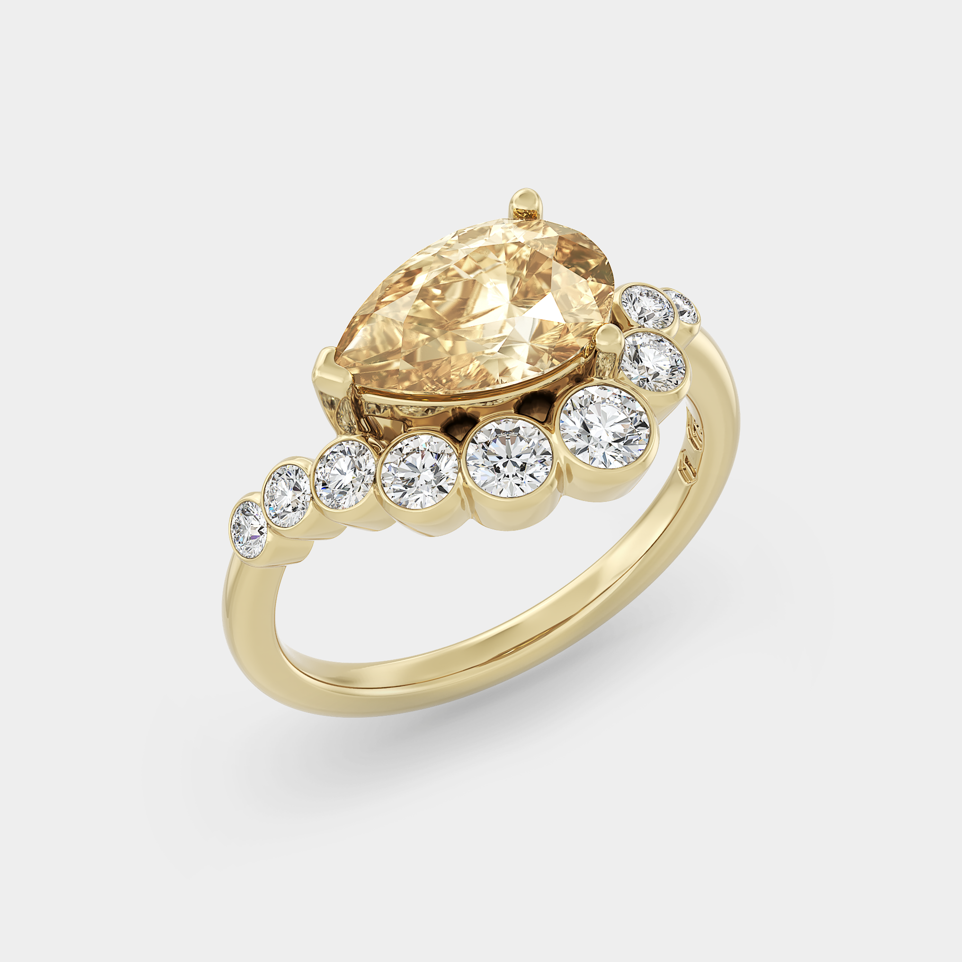 East West Pear w/ Bezel Set Curved Shank