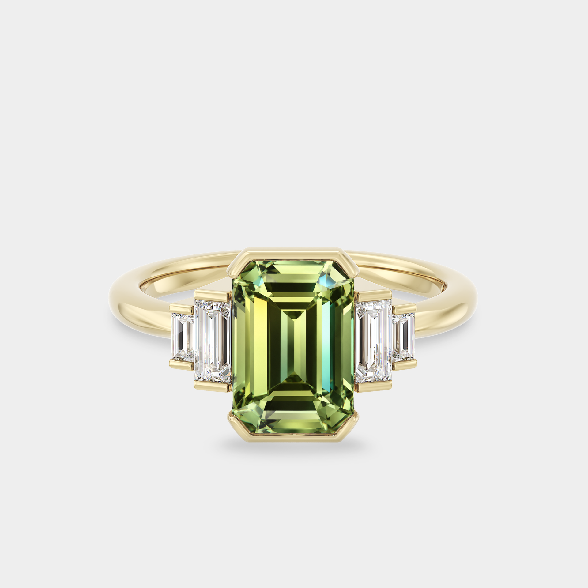 Five Stone of Half Bezel Emerald/Radiant Cut & Baguette