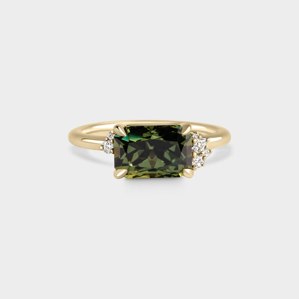 3.34ct East West Cluster of Green Sapphire & Diamond - Laher - 