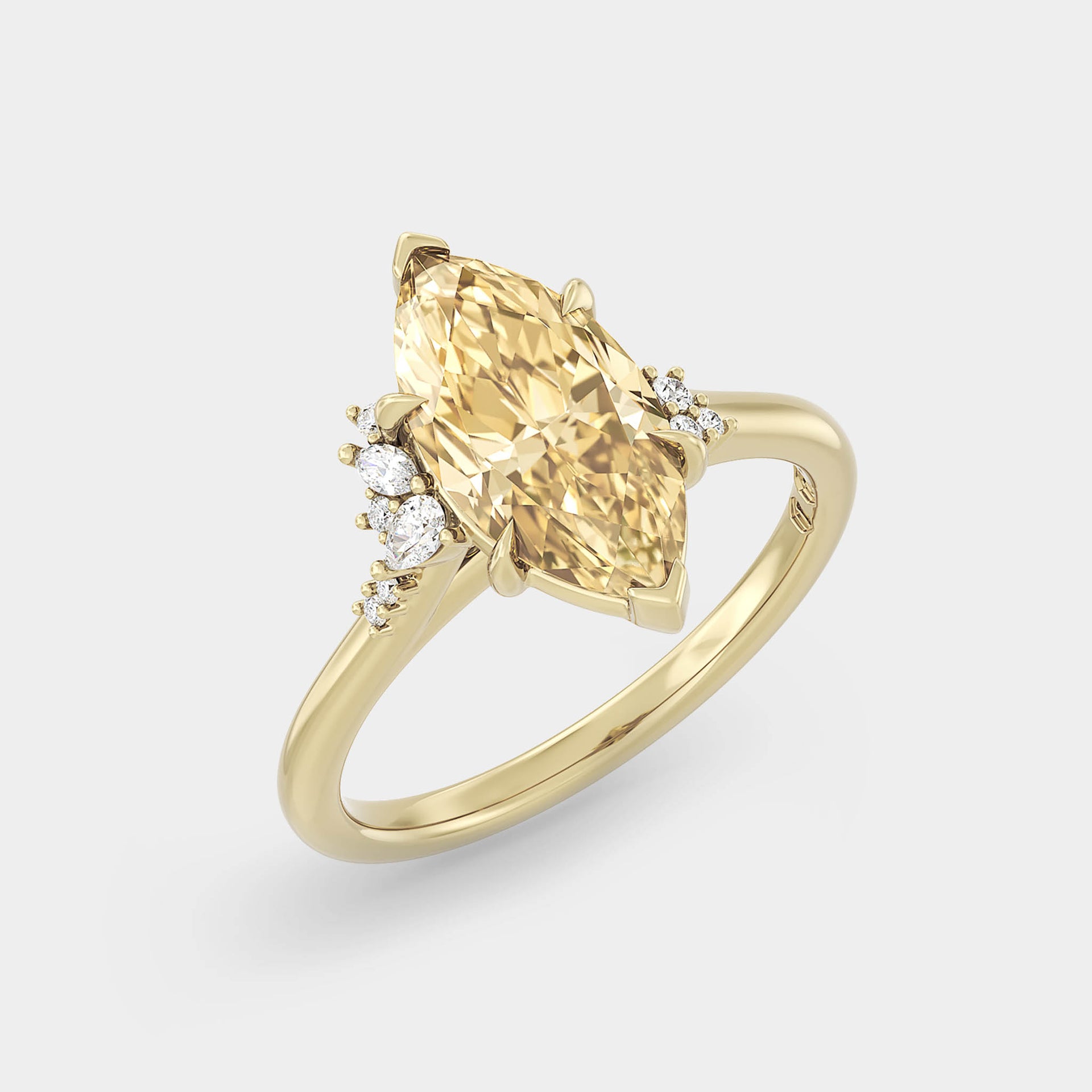 Asymmetrical Cluster of Lab Grown Marquise Yellow Diamond