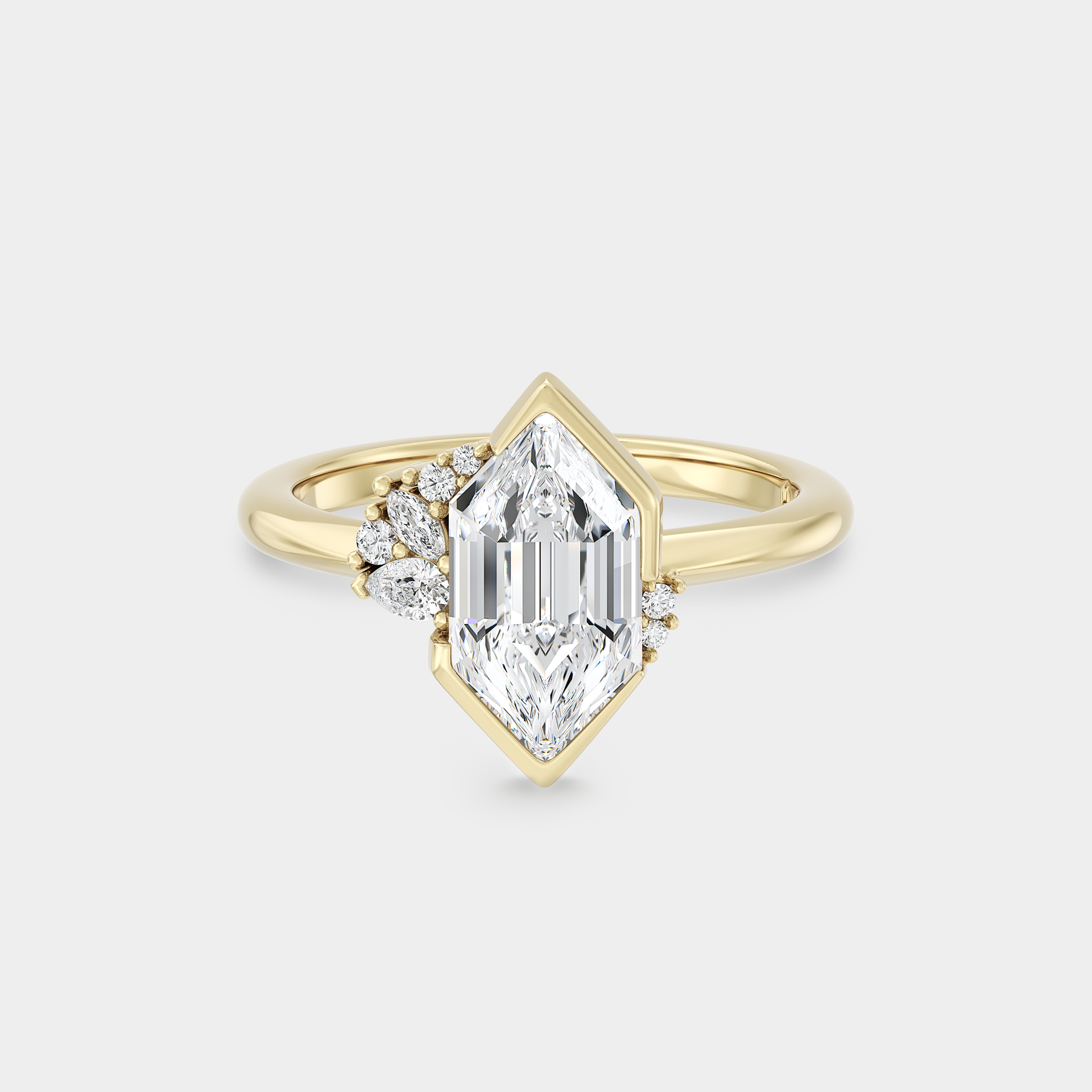 Asymmetrical Cluster of Hex Cut Lab Grown Diamond