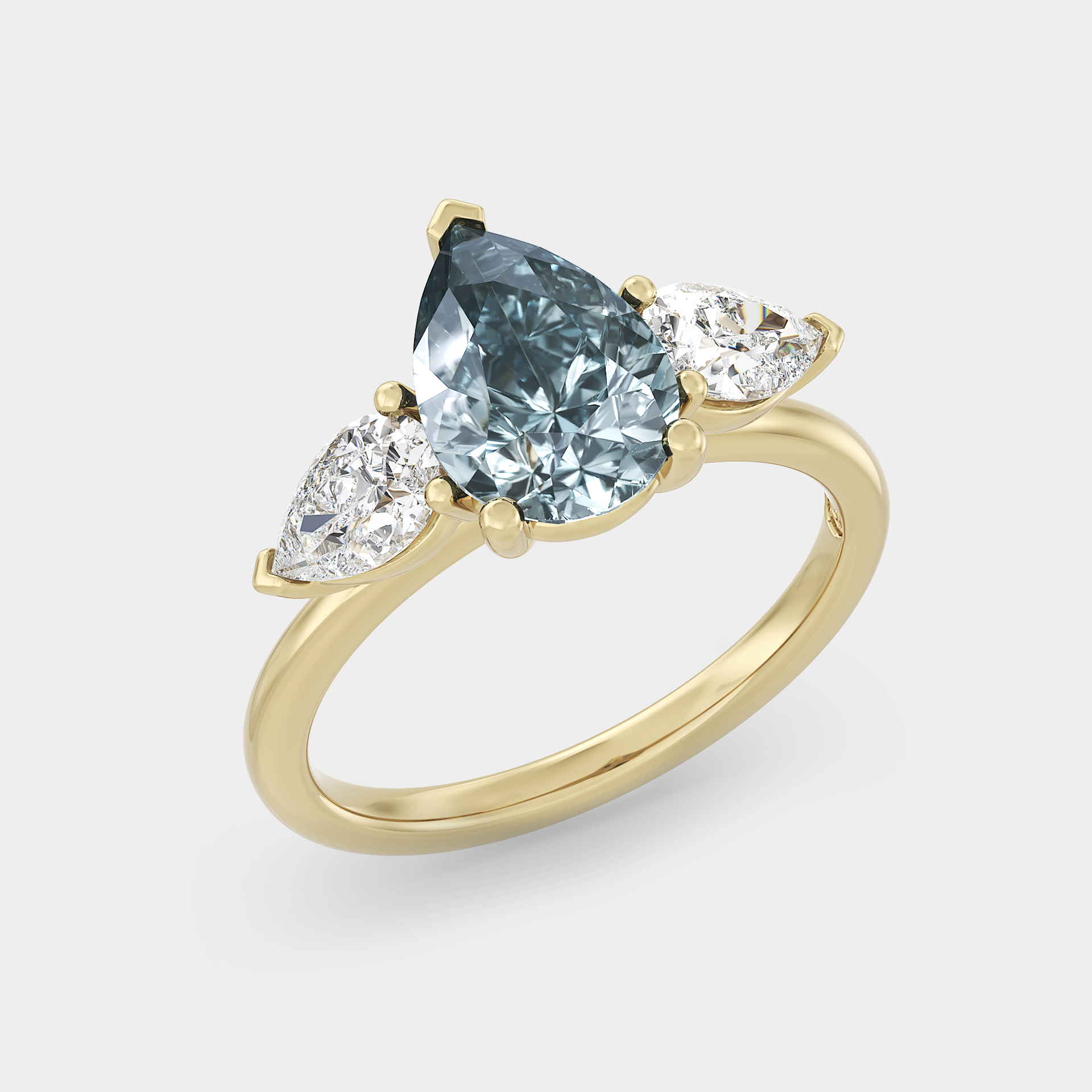 Trilogy of Blue Lab Grown Diamond & Pear