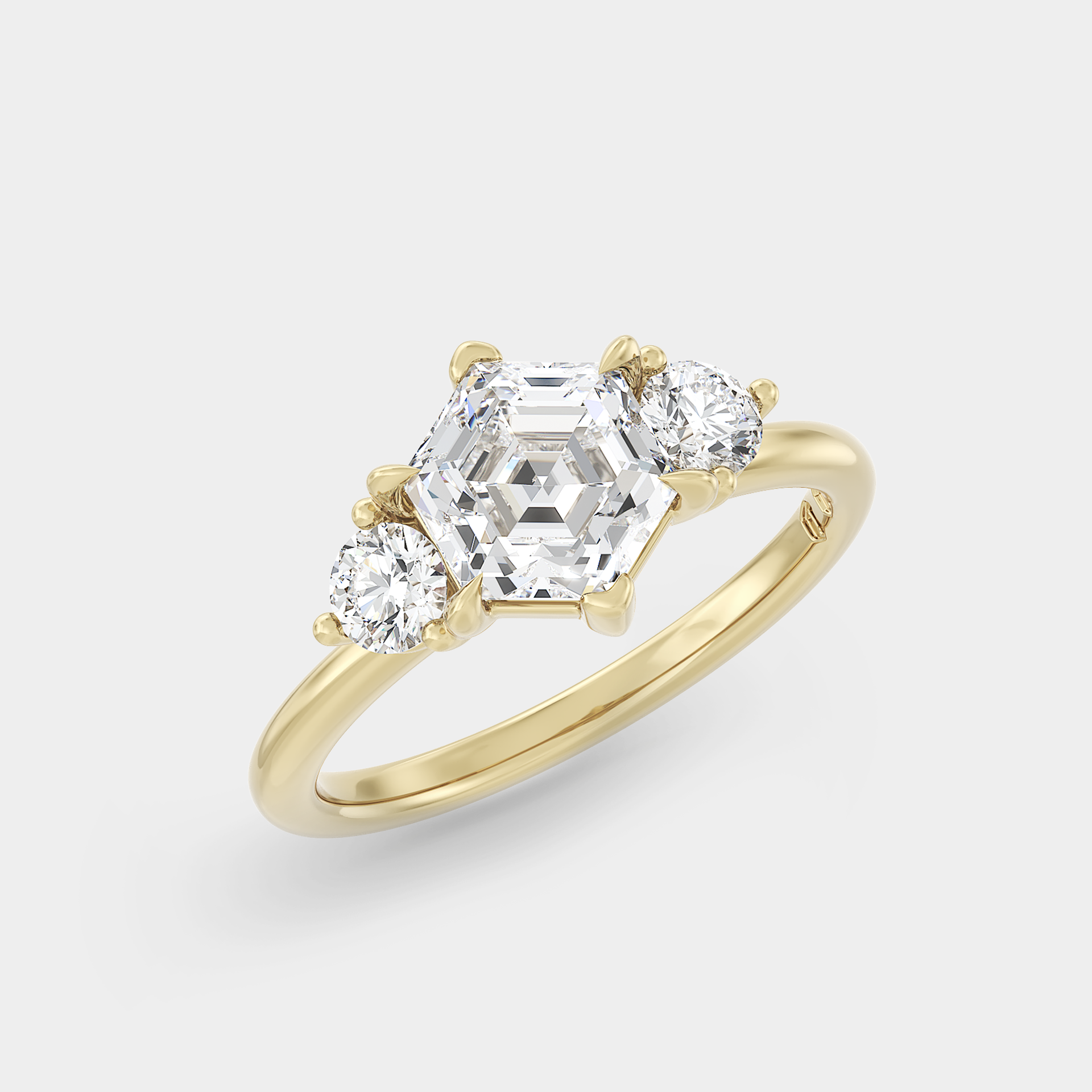Three Stone of Hex Cut Lab Grown Diamond & Round