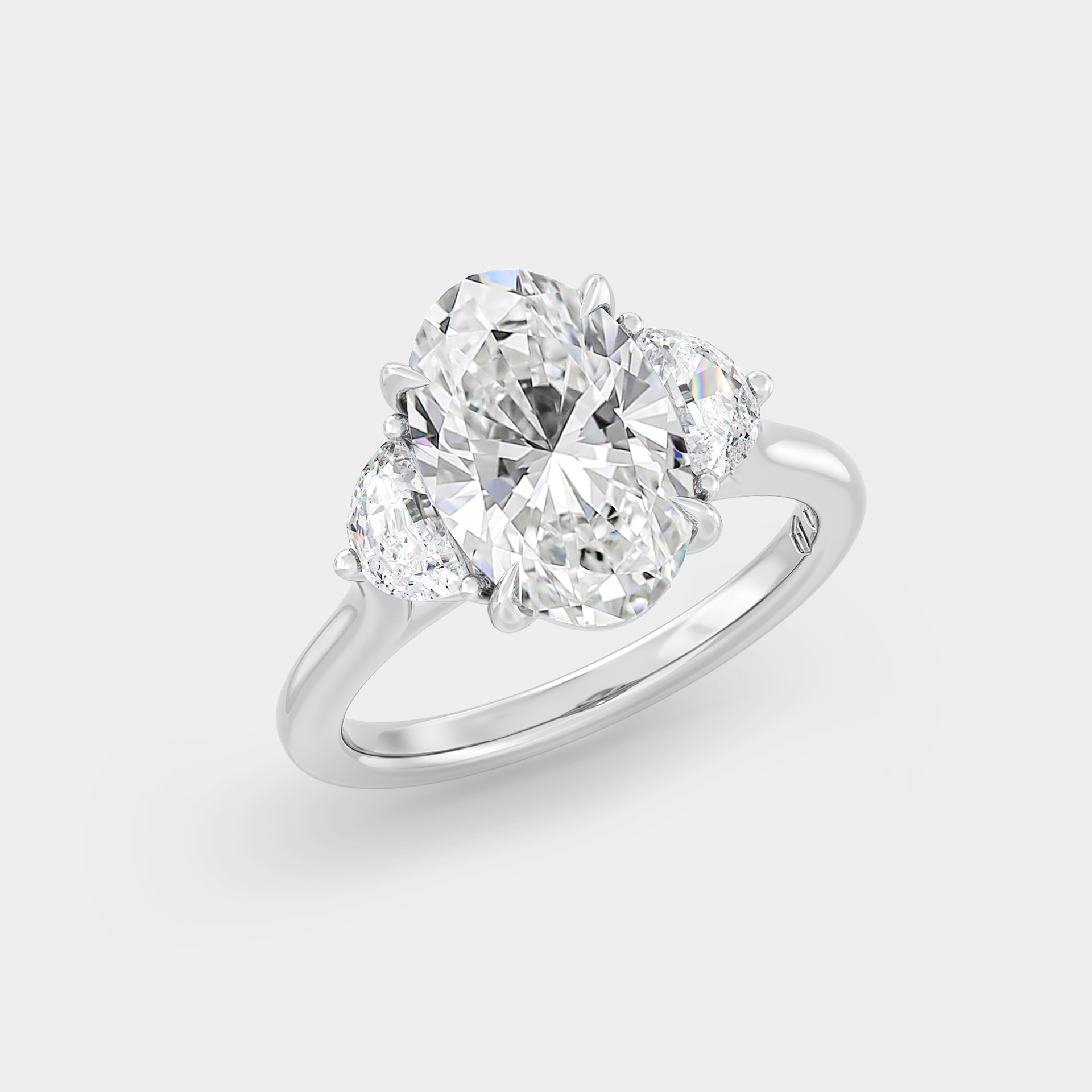 Three Stone of Lab Grown Oval Diamond & Half Moon