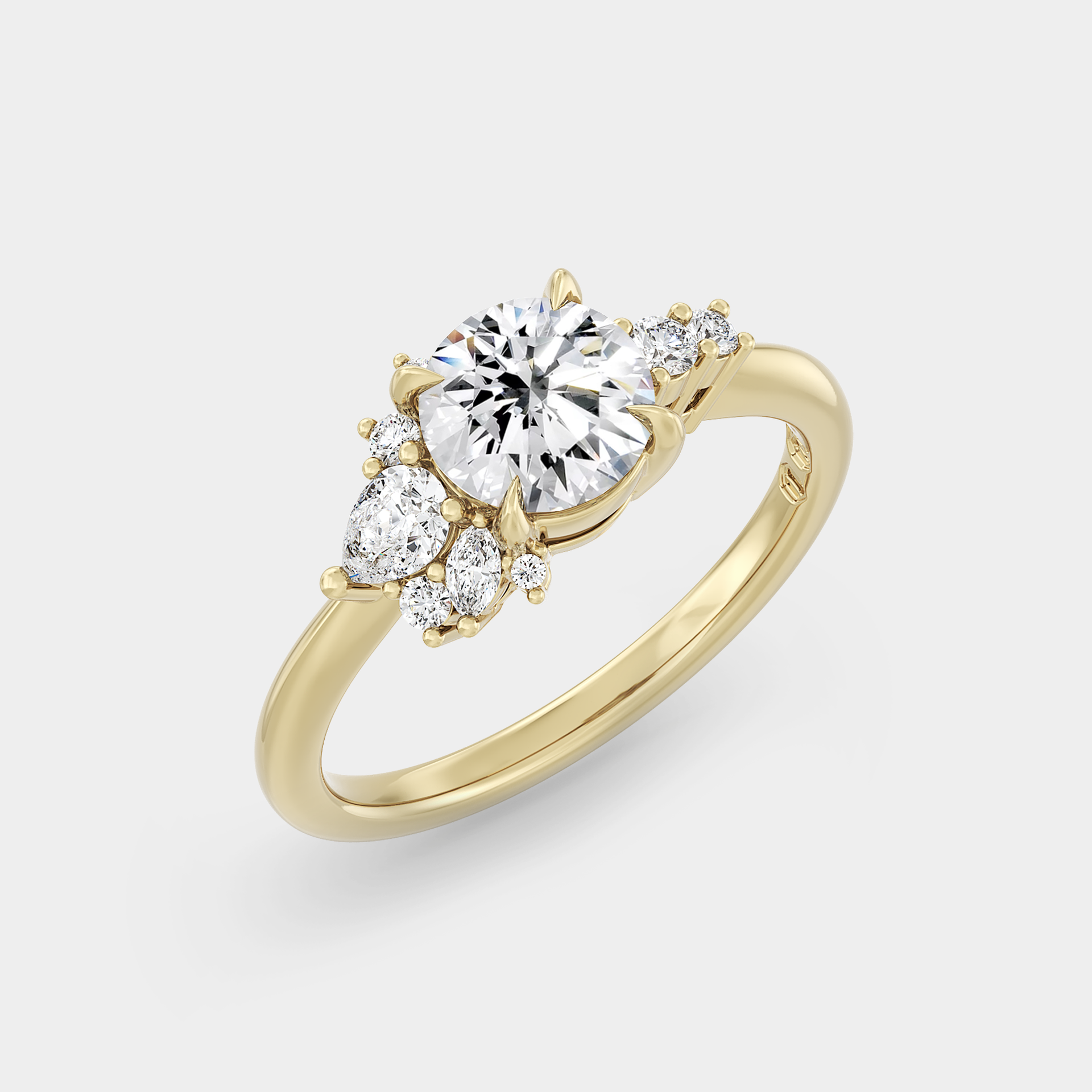 Asymmetrical Cluster of Round Sapphire & Diamond (low set)
