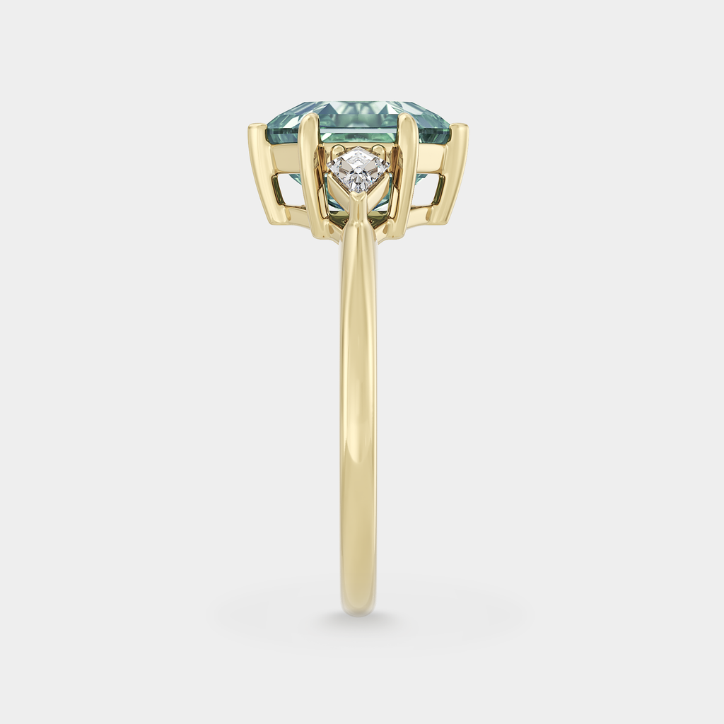 Three Stone of Lab Grown Green Hex Cut & Kite Diamond