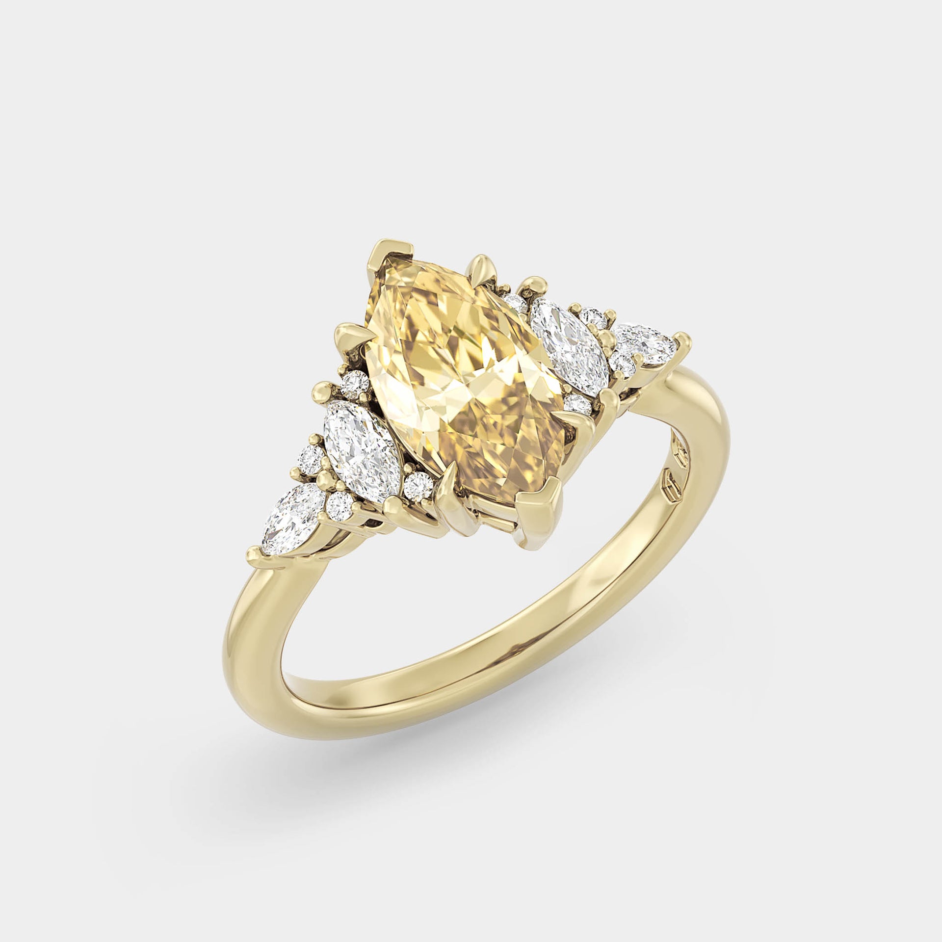 Symmetrical Cluster of Lab Grown Marquise Yellow Diamond