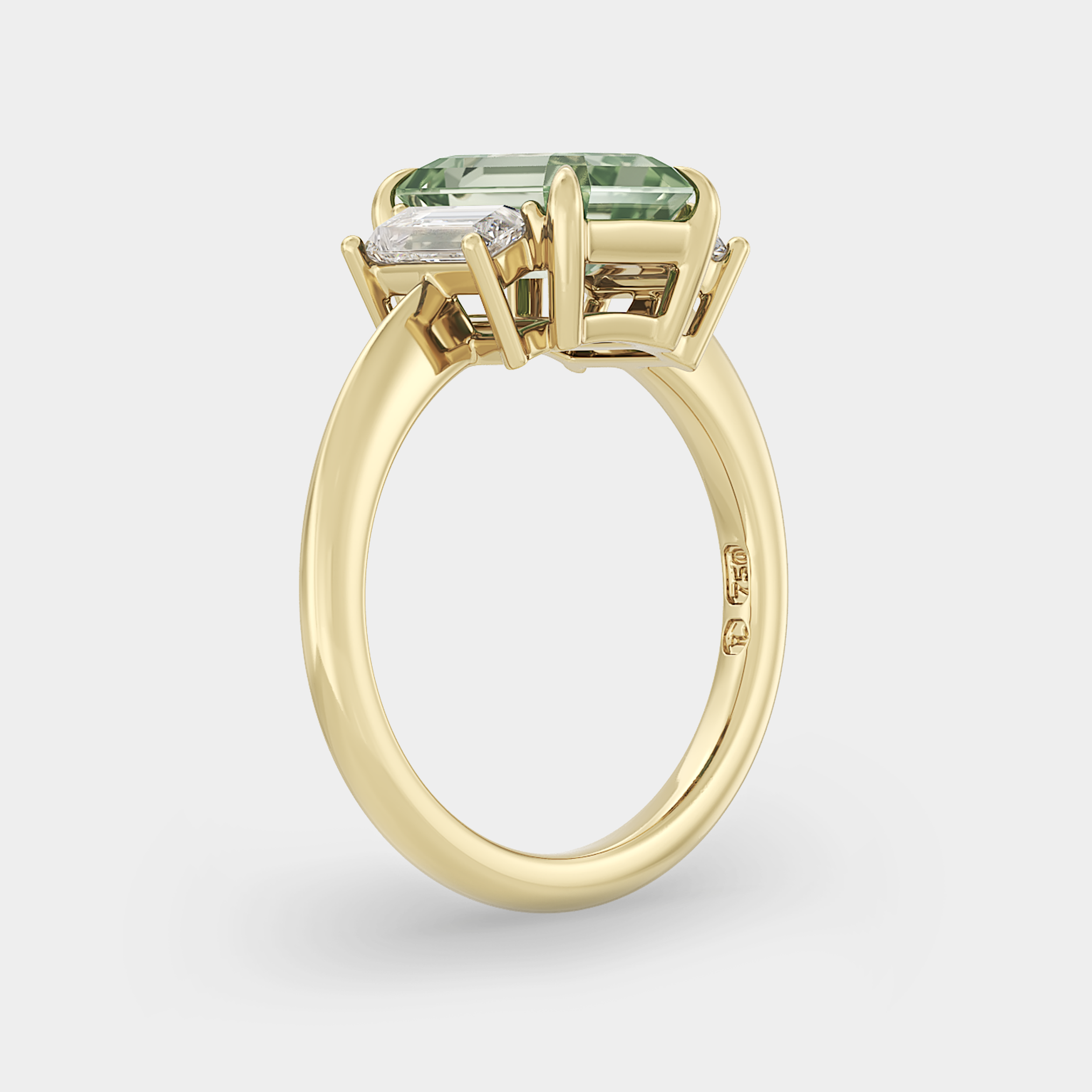 Three Stone of Lab Grown Green Emerald Diamond