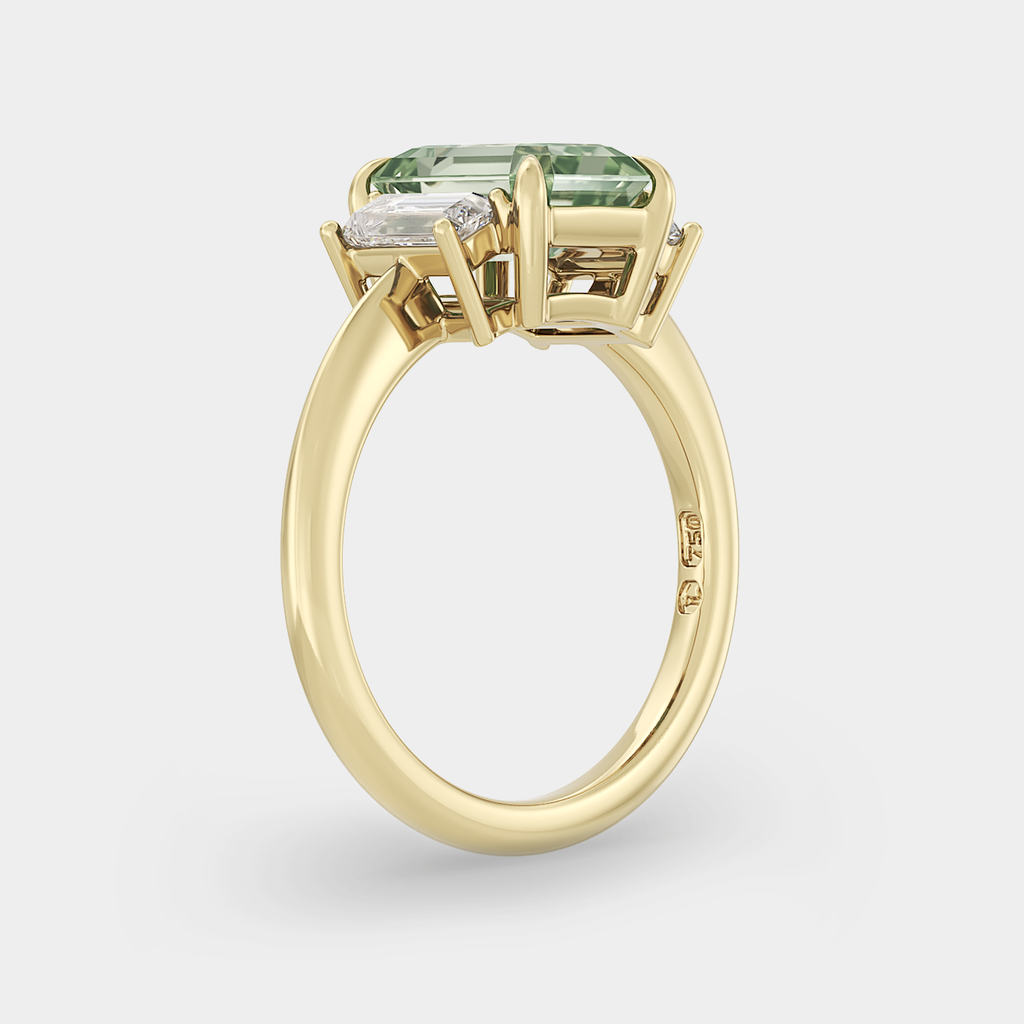 Three Stone of Lab Grown Green Emerald Diamond