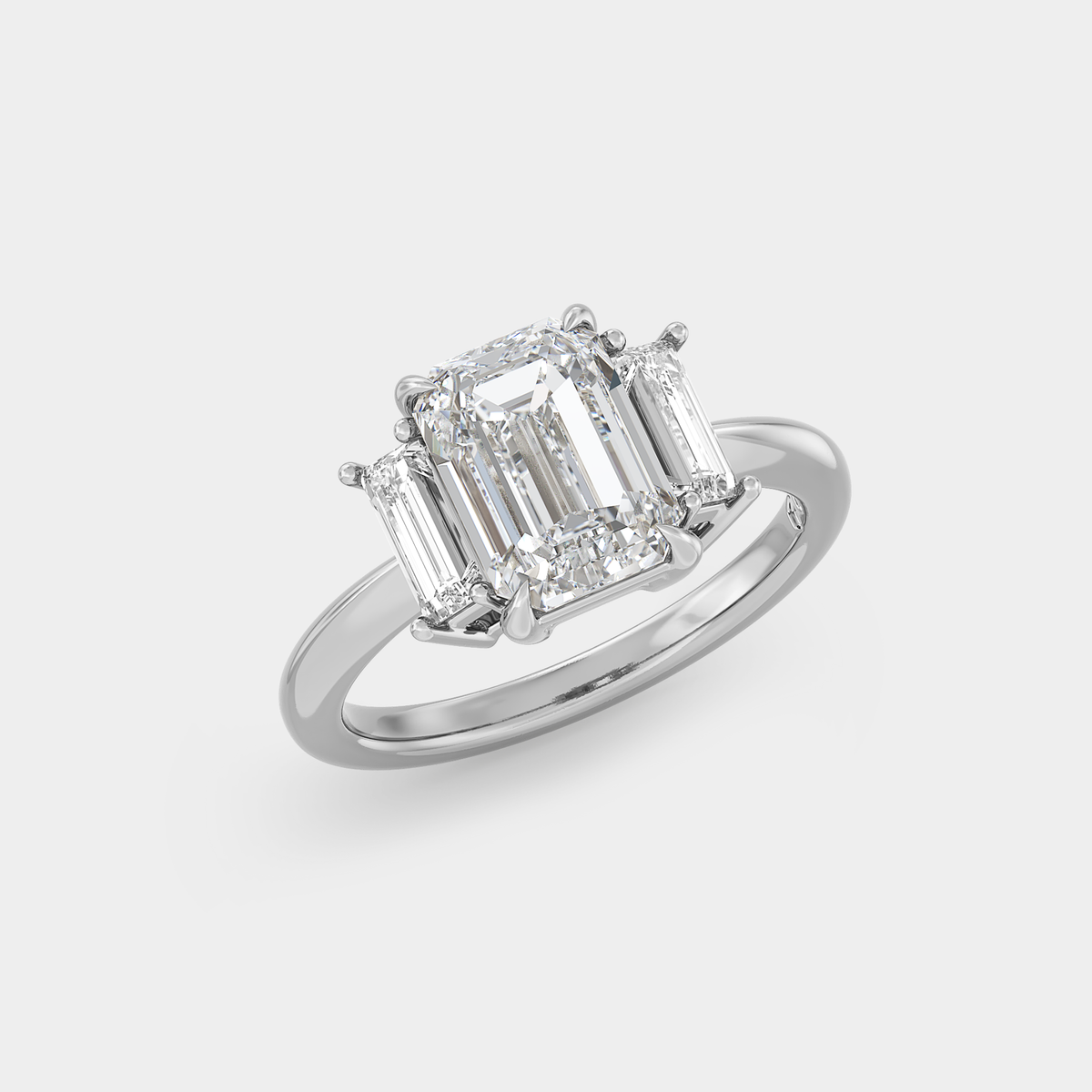 Three Stone of Emerald Cut Sapphire & Diamond