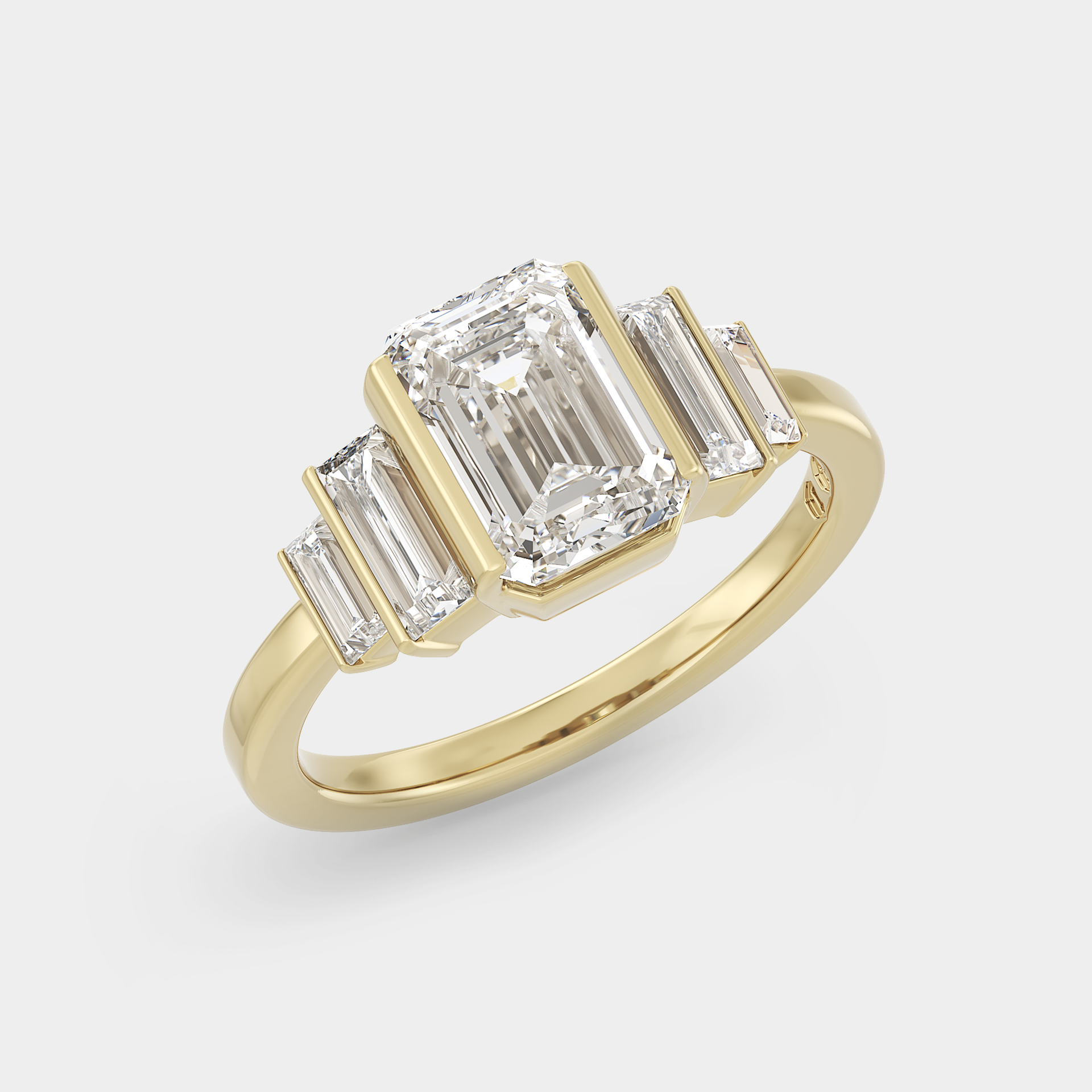 Five Stone of Emerald Cut Lab Grown Diamond & Baguette, Bar Set