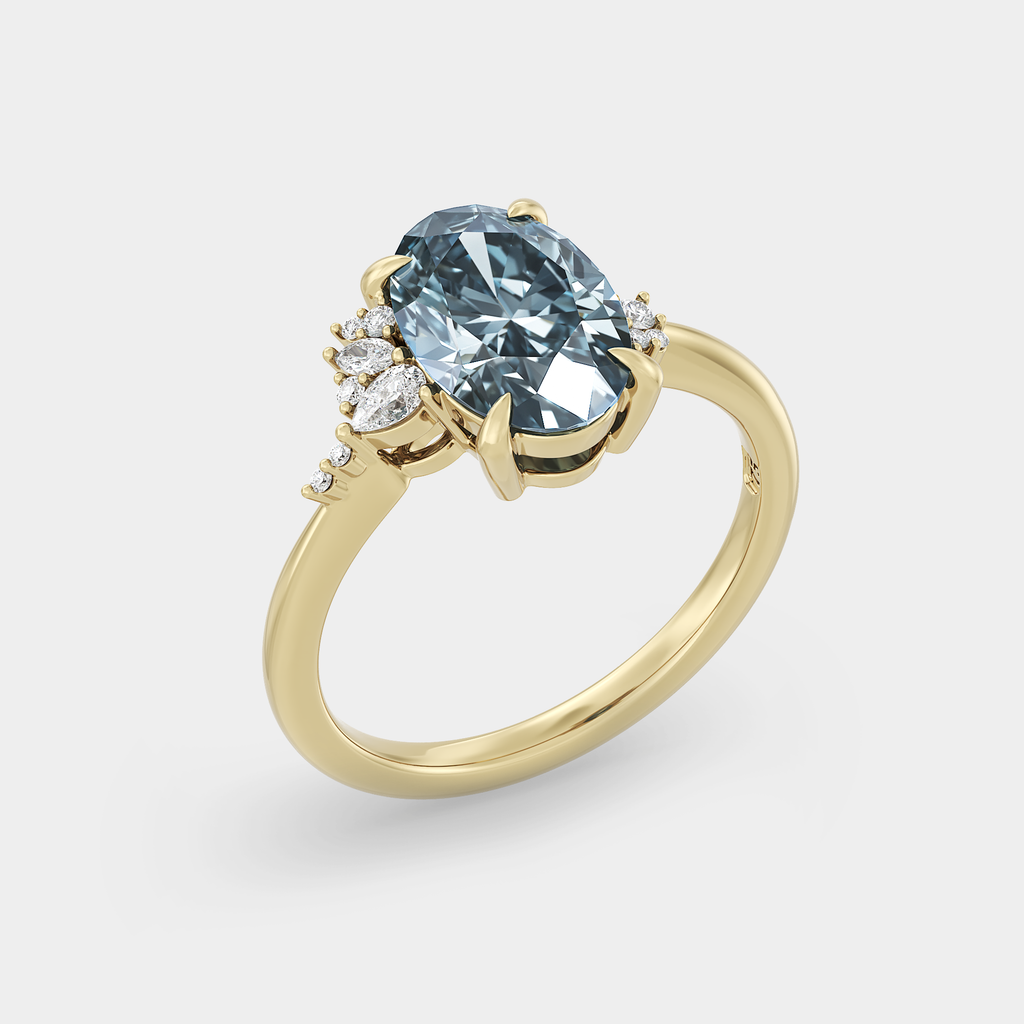 Asymmetrical Cluster of Blue Lab Grown Diamond