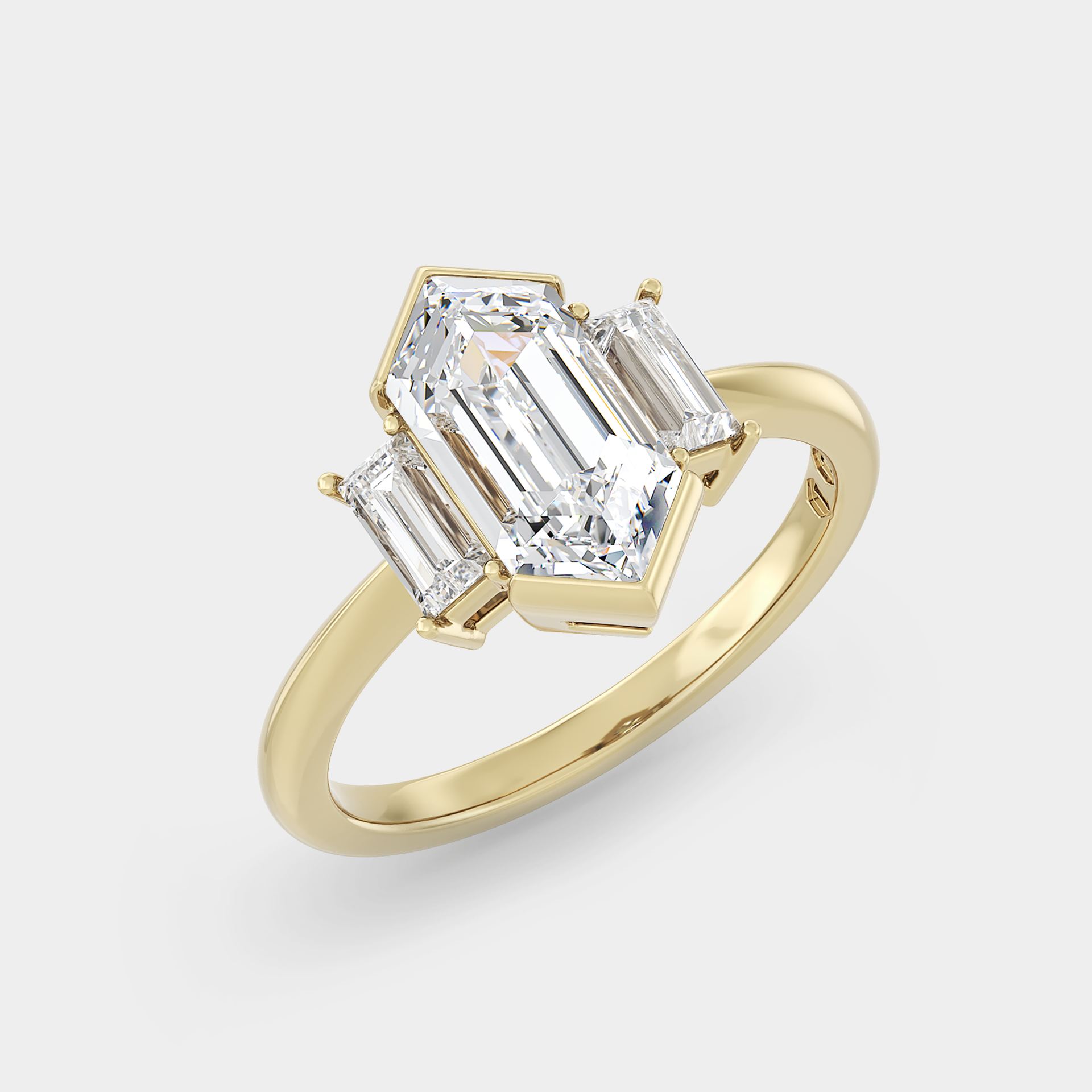 Three Stone of Hexagonal Cut Lab Grown Diamond & Baguette