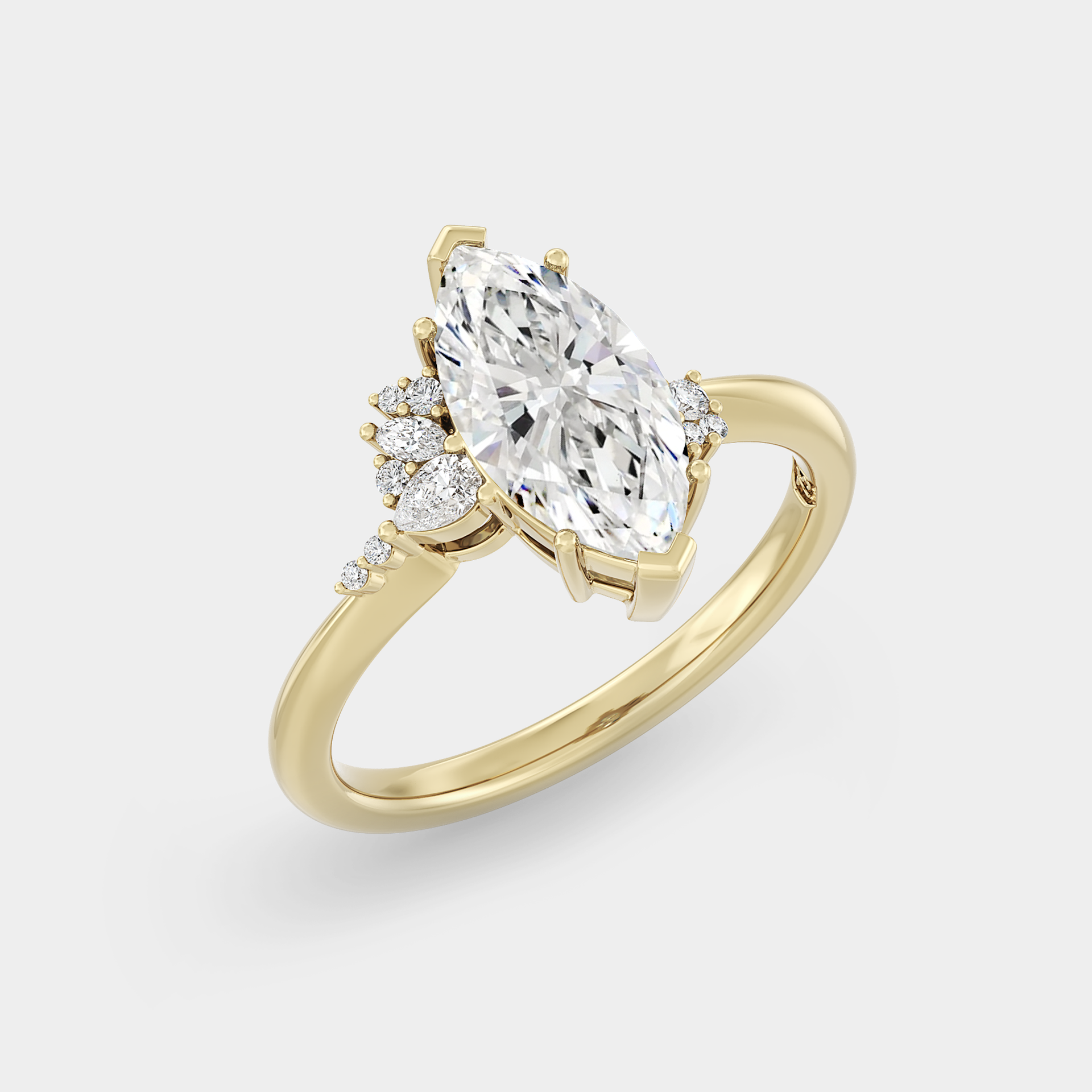 Asymmetrical Cluster of Lab Grown Marquise Diamond