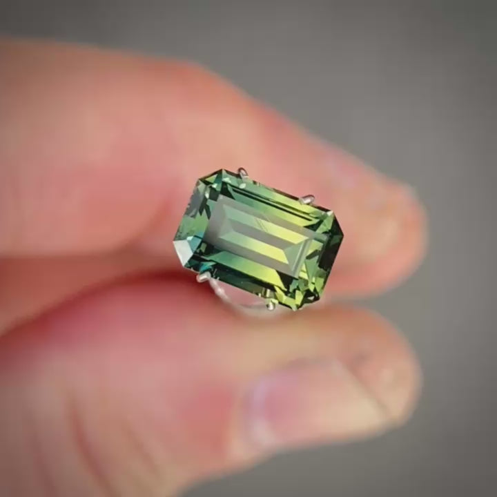 2.47ct Emerald Cut Green/Yellow Parti Sapphire