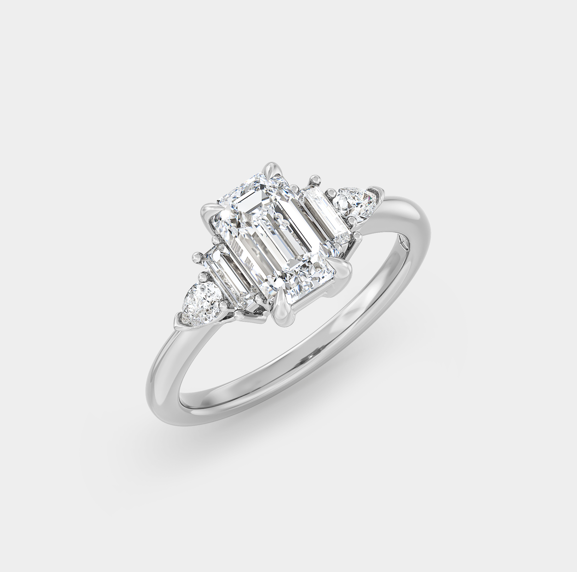 Five Stone of Emerald Cut Lab Grown Diamond, Baguette & Pear