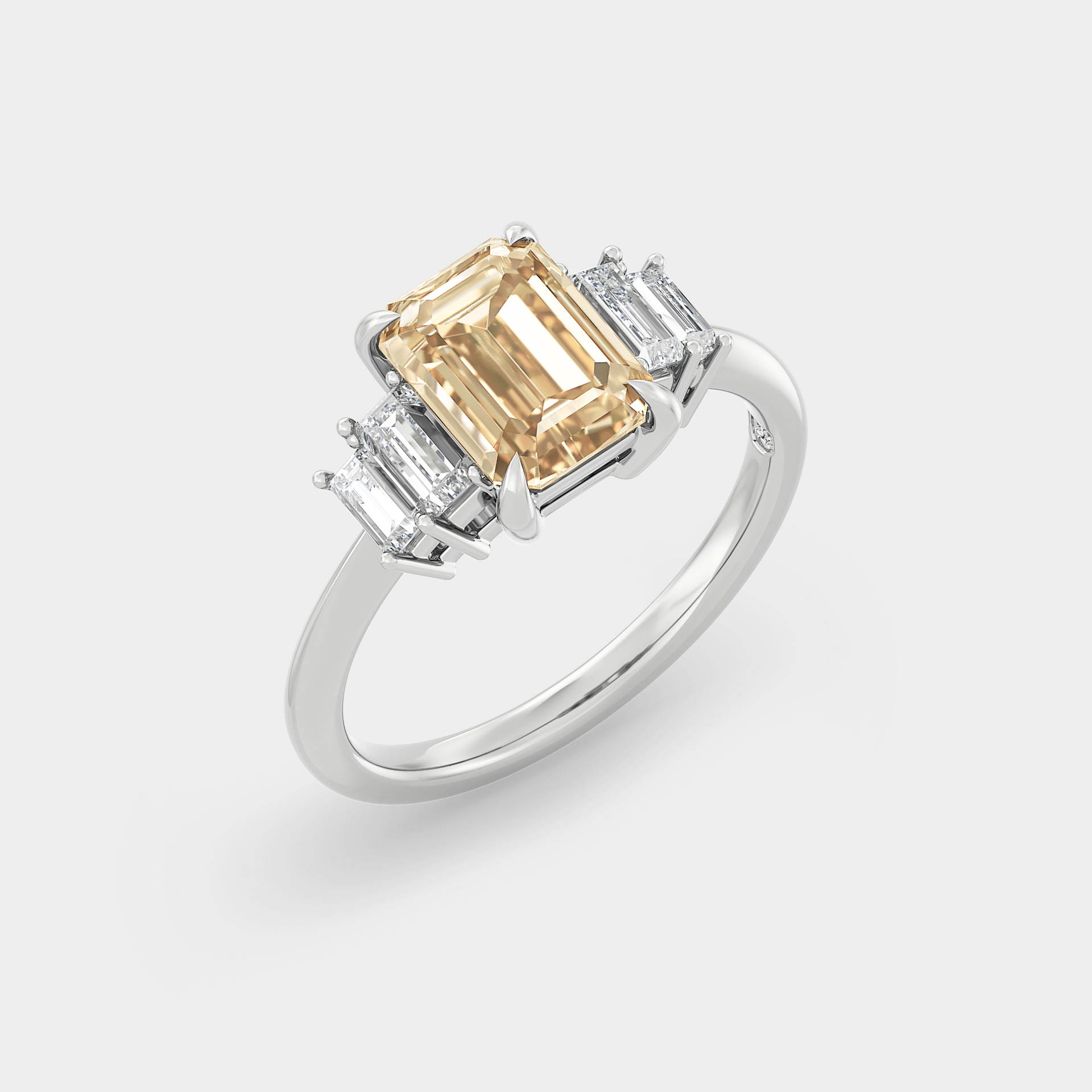 Five Stone of Lab Grown Emerald & Baguette Diamond