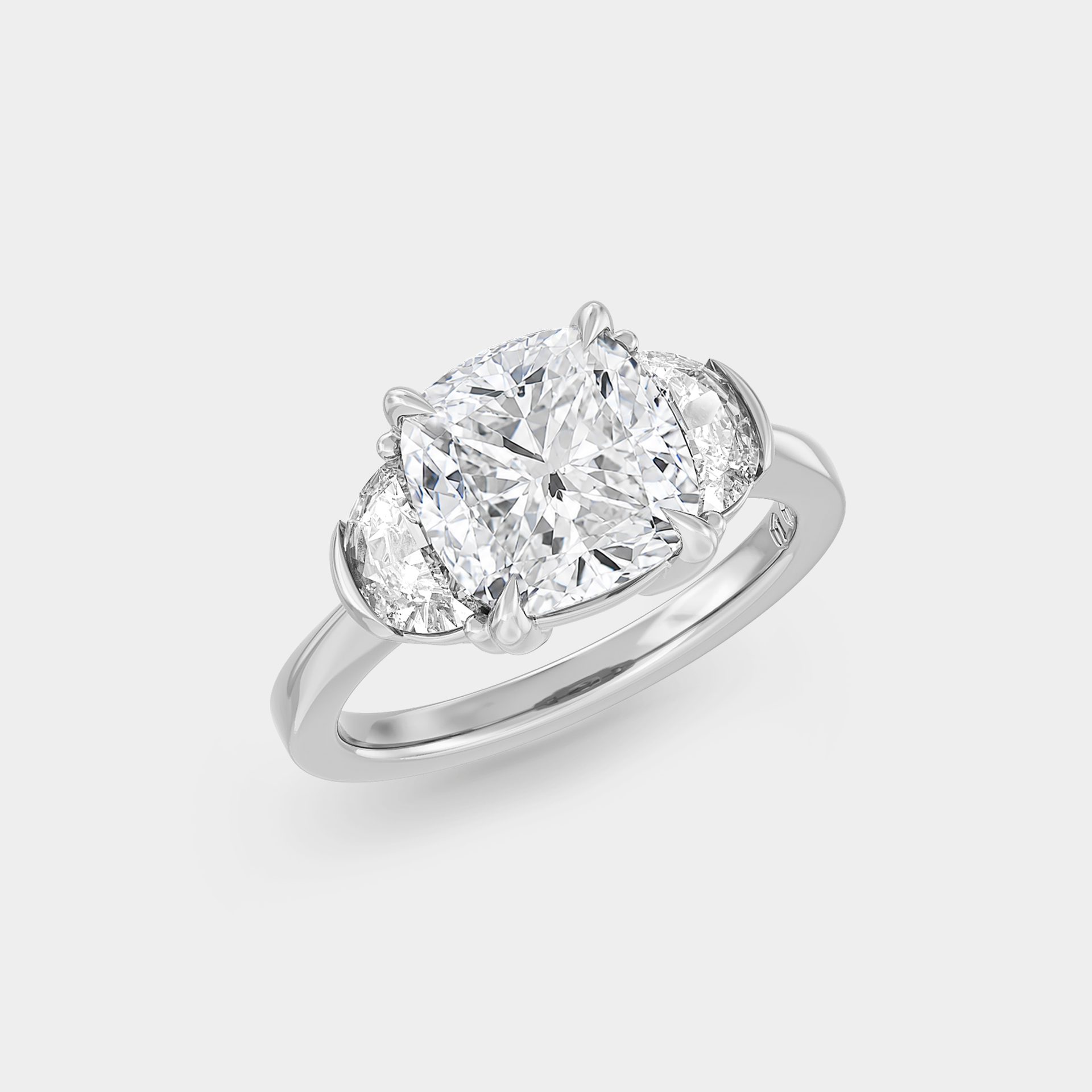 Three Stone of Cushion Sapphire & Half Moon