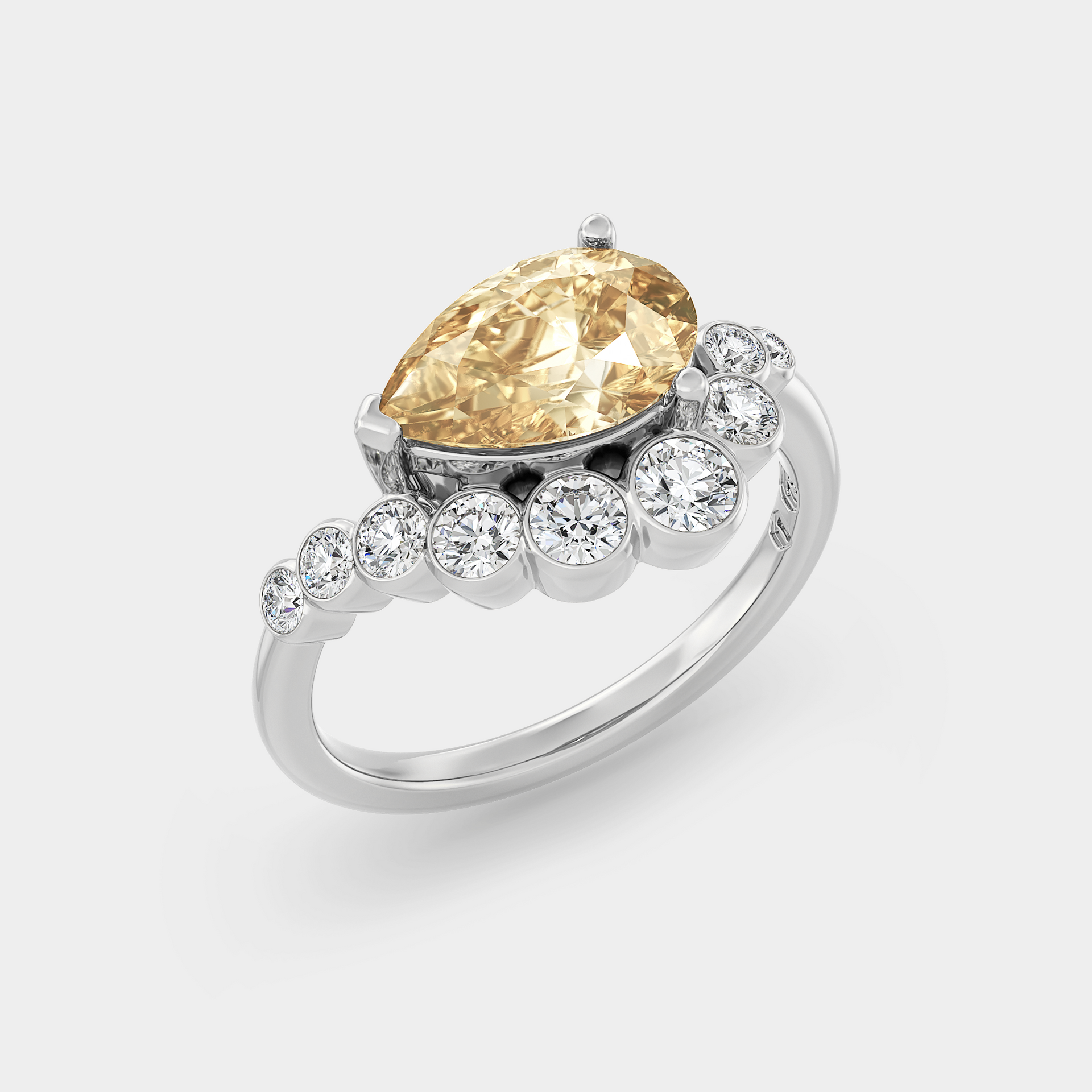 East West Pear w/ Bezel Set Curved Shank