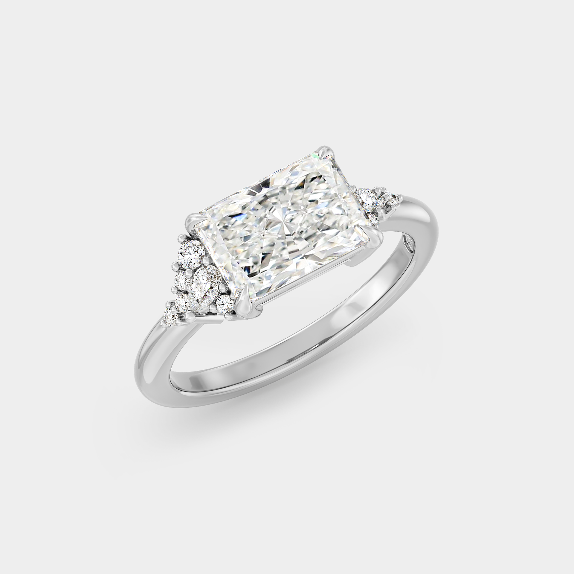 East-West Cluster of Radiant Cut Lab Grown Diamond