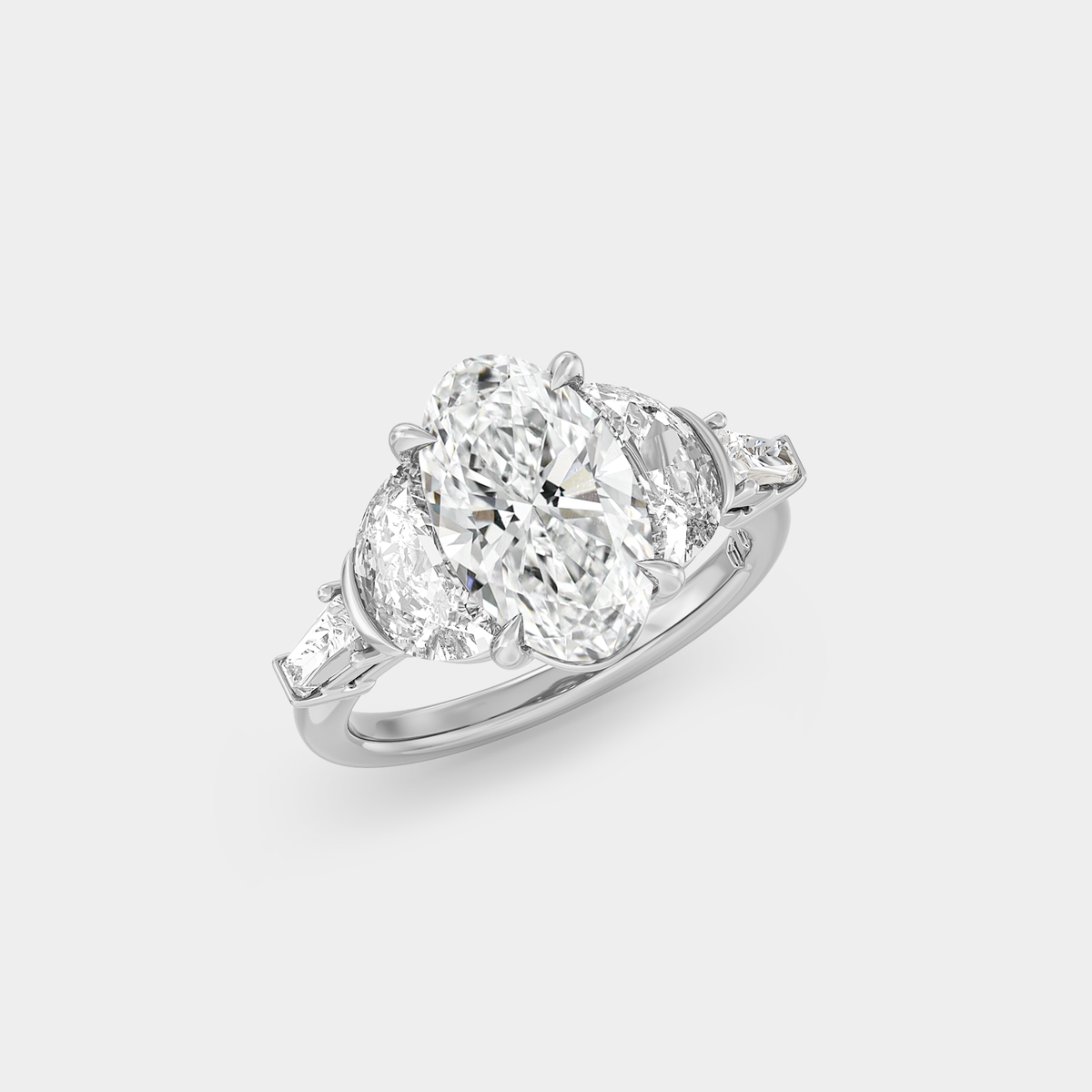 Five Stone of Oval Sapphire, Crescent Moon & Tapered Baguette