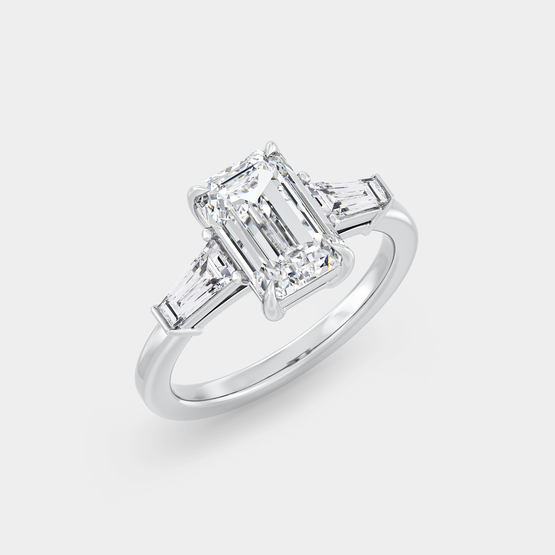 Three Stone of Lab Emerald Diamond & Tapered Baguettes