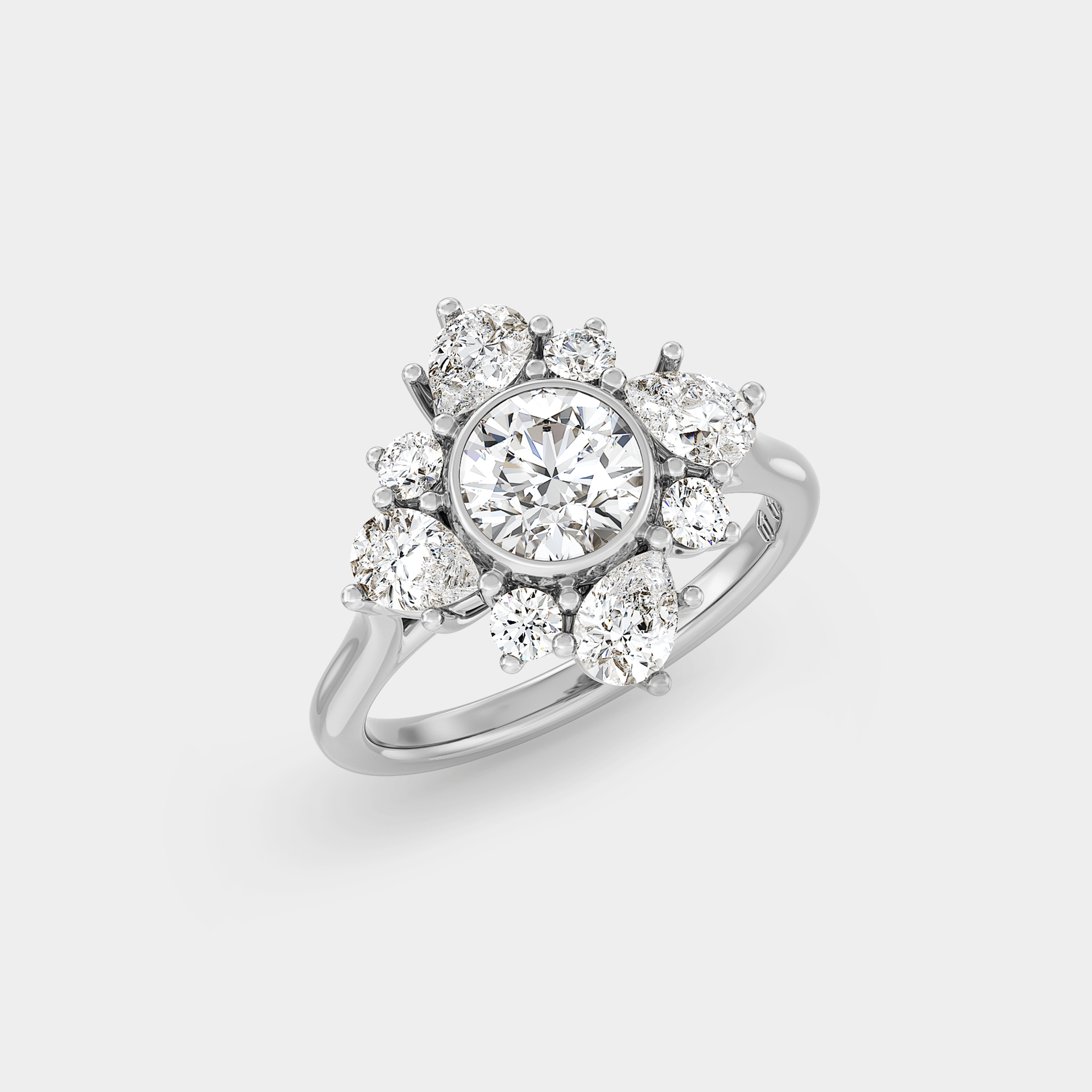 Floral Halo Cluster of Round Sapphire & White Diamond