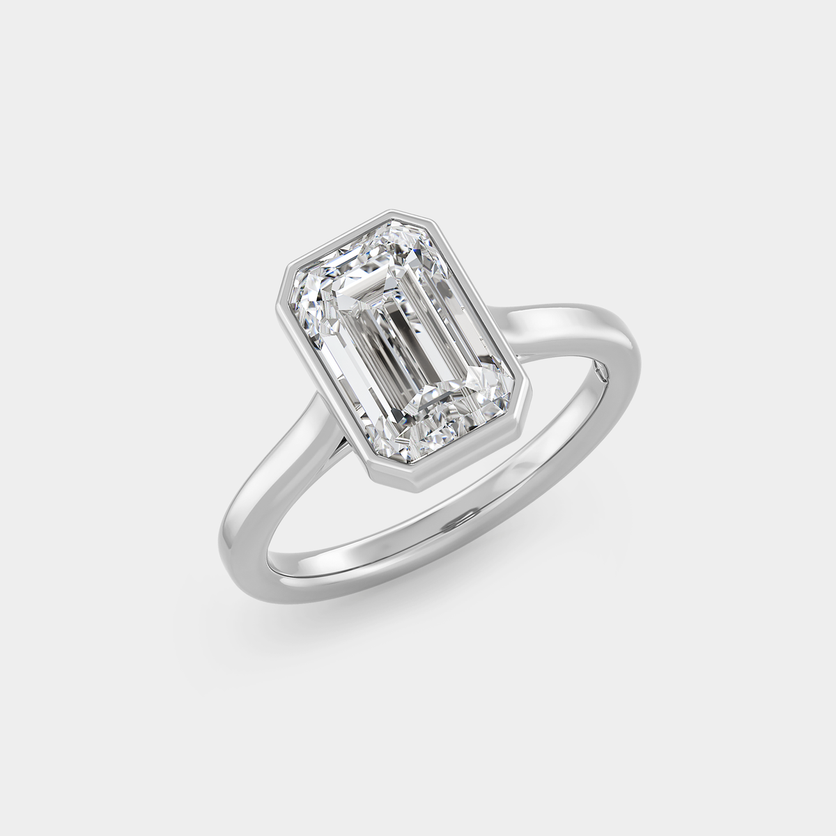 North-South Solitaire Bezel of Emerald, Cathedral Set