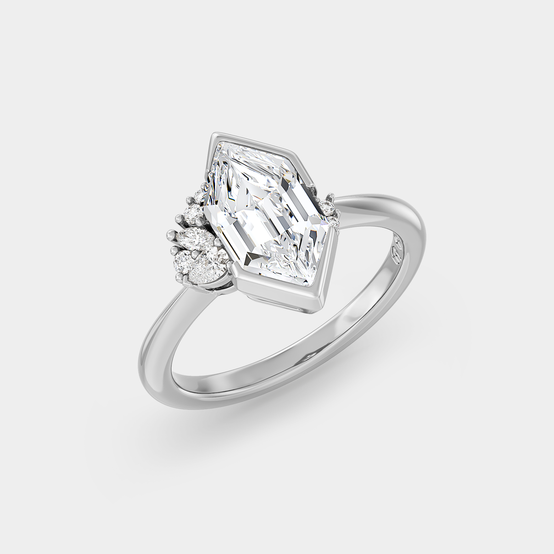 Asymmetrical Cluster of Hex Cut Lab Grown Diamond