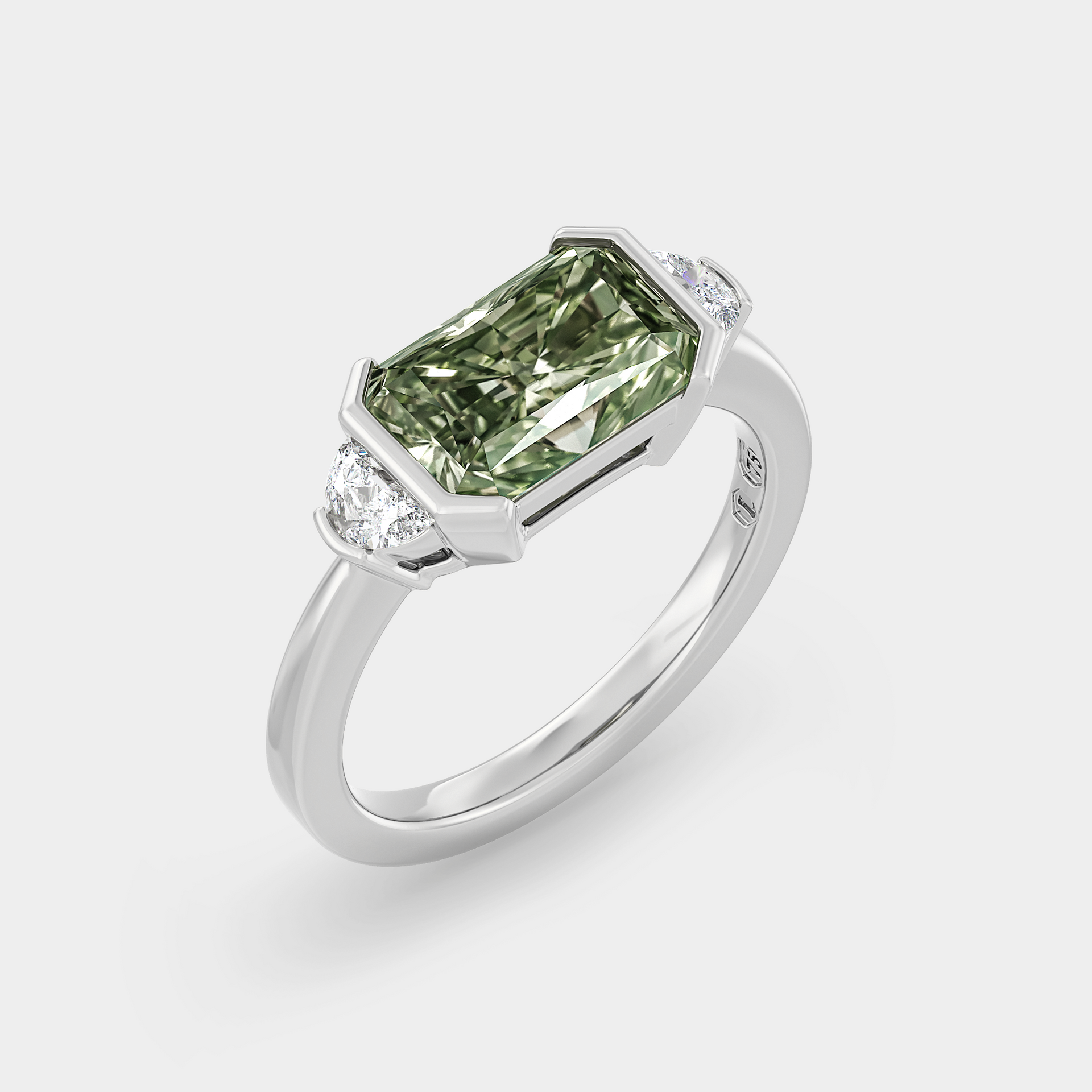 Three Stone of Green Radiant & Half Moon