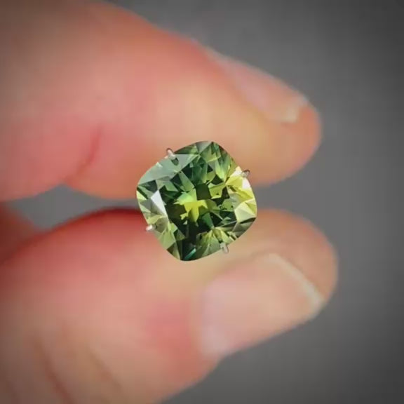 2.55ct Cushion Cut Green/Yellow Parti Sapphire