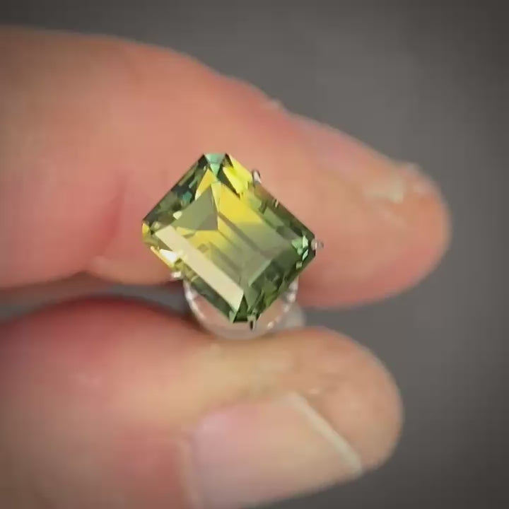 2.97ct Emerald Cut Green/Yellow Parti Sapphire