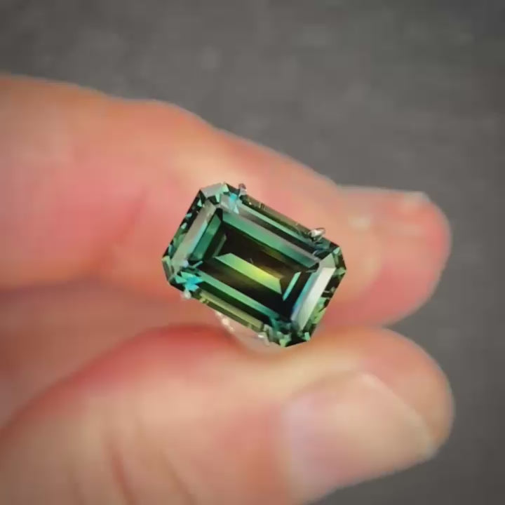 3.52ct Emerald Cut Blue/Yellow Parti Sapphire