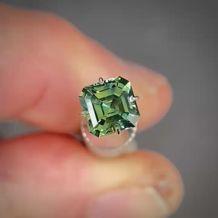 1.34ct Asscher Cut Green-Blue/Yellow Parti Sapphire